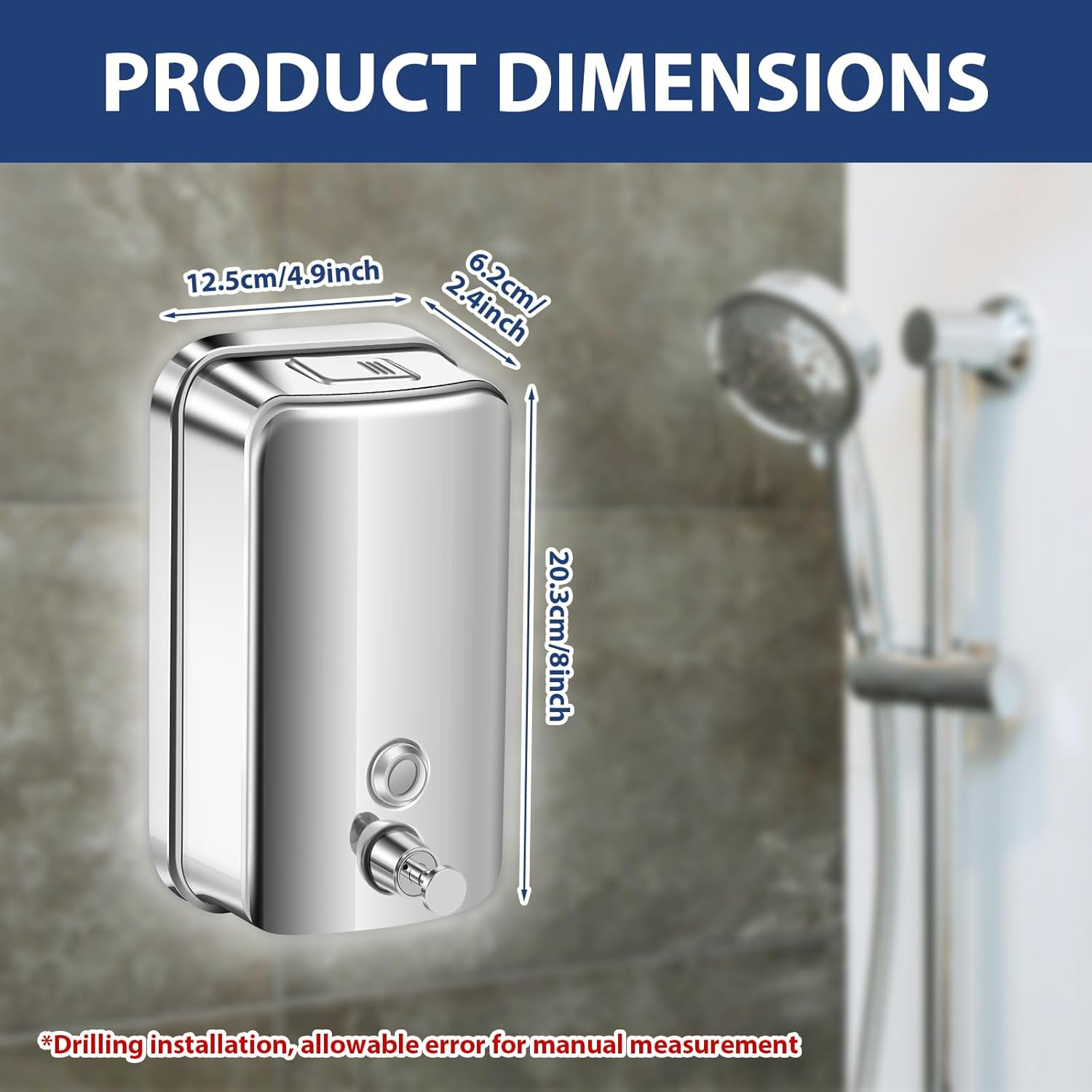 Commercial Soap Dispenser Wall Mount, Stainless Steel Manual Pump Liquid Rust-Proof Leak Free, 33.8Oz/1000Ml, Hand Sanitizer Dispenser for Hotels Restaurants Bathroom and Home image number 2