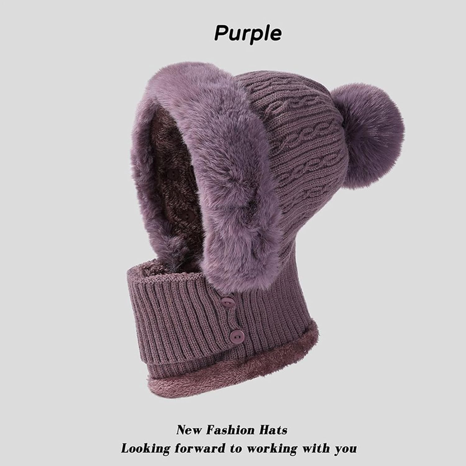 Winter Hats for Women,Knitted Face Cover - Winter Hat with Scarf | for Lady Grandma Mother Traveling Hiking Cycling Skiing Snowboarding Biking image number 4