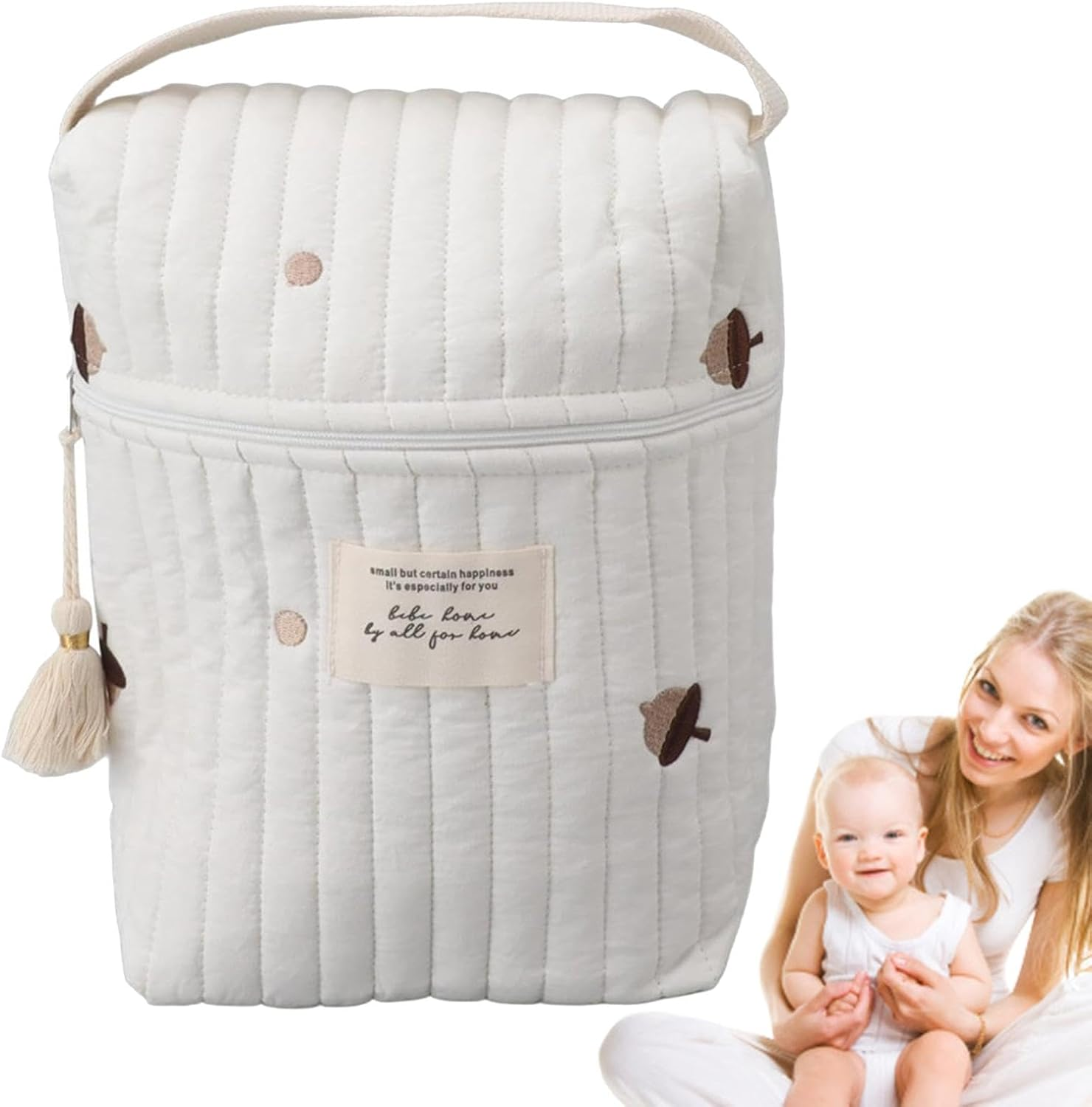 Nappy Storage Bag, Nappy Organiser Bag - Quilted Changing Bag with Zip, Portable Bag with Handle, Soft Storage Bag for Toy Towels