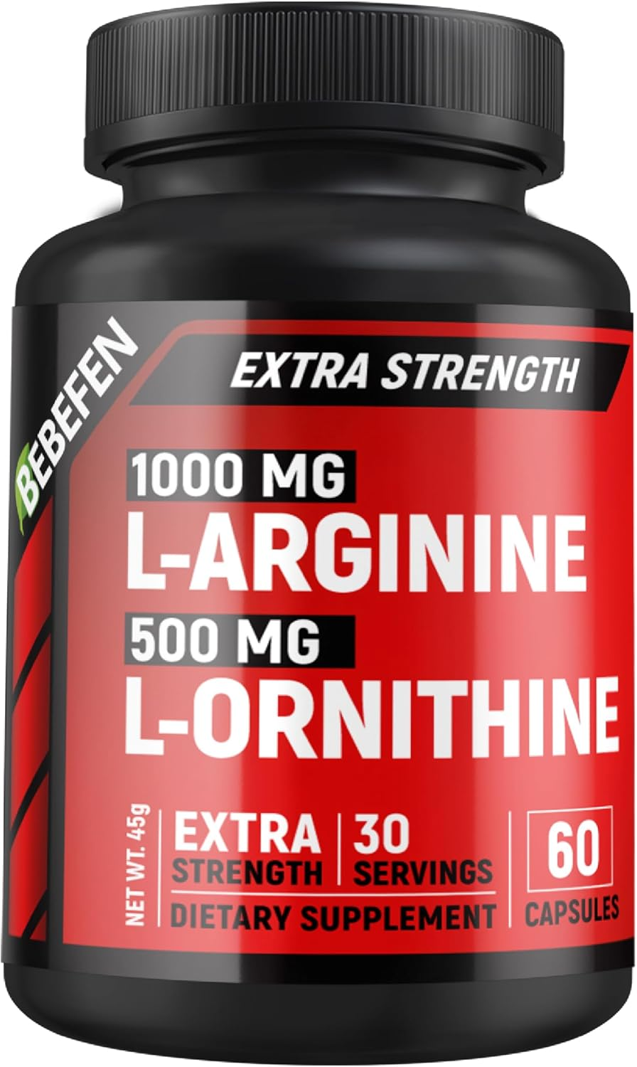 L-Arginine Hcl 1000 Mg + L-Ornithine Hcl 500 Mg &ndash; 60 Vegetarian Capsules &ndash; Supports Healthy Circulation image number 1