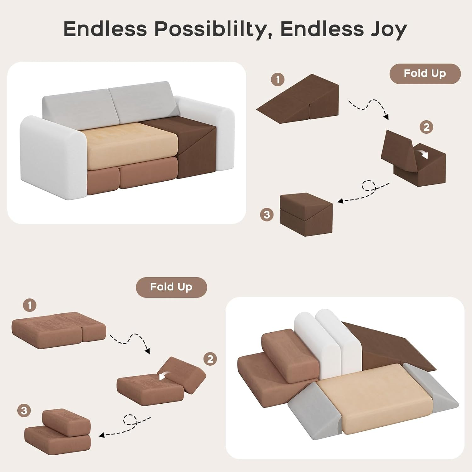 Banasuper 7-Piece Kids Climbing Foam Blocks Playset - Foldable Convertible Climber into Sofa & Play Couch for Toddlers - Soft Climbing Foam Toys for Creative Boys & Girls image number 4