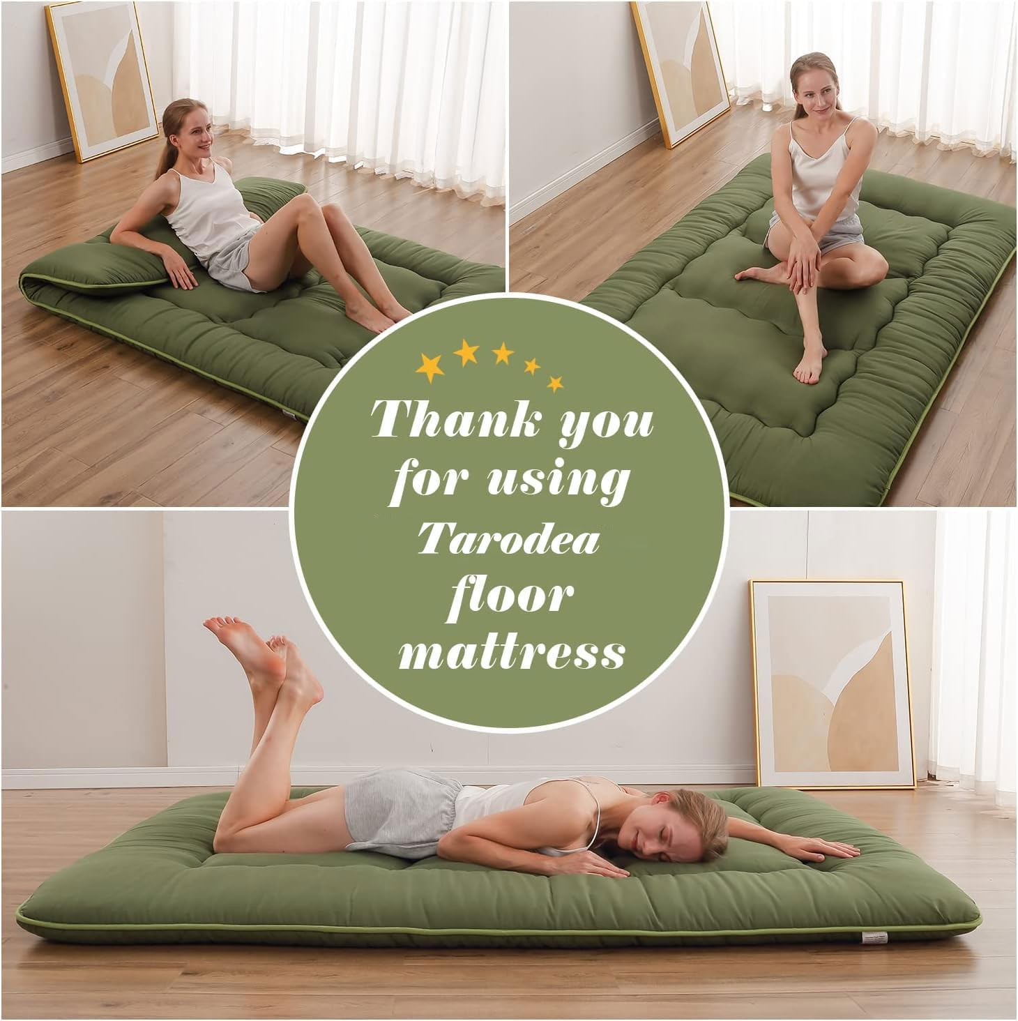 Zentora Japanese Floor Mattress, Futon Mattresses with Portable Storage Bag and Washable Cover, Roll up Thick Tatami Mattress Suitable for Camping, Guest Room (Green, 150 X 200 Cm)