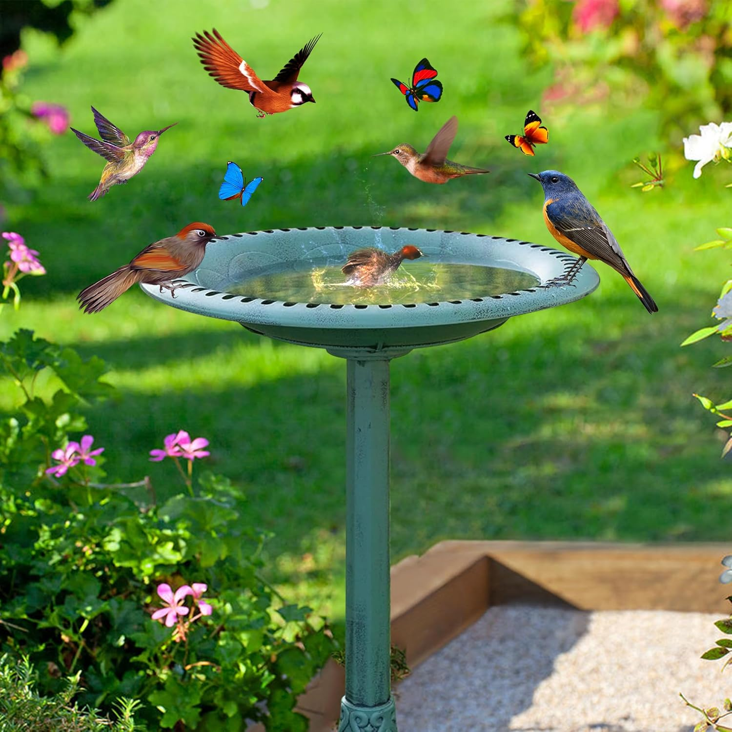 Binager Bird Bath with Solar Powered Fountain for Outsides Garden, 28 Inch Copper Birdbath with Solar Water Fountain Bird Bath Bowl for Outdoor Pool Yard Hotel Landscape Decor image number 6