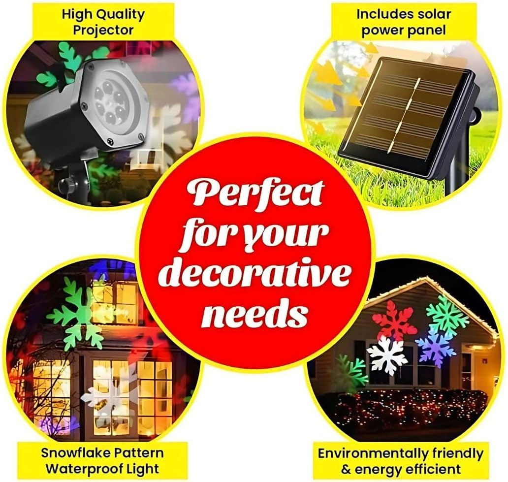 SAS Solar-Powered Snowflake Festive Rotating Projector Lights, Multicolour Changing Led - Outdoor Holiday Decoration image number 3