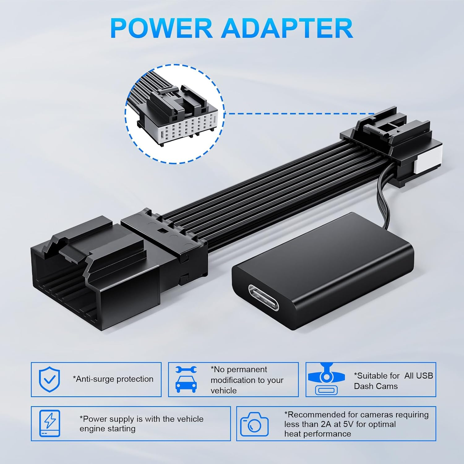 Dashcam Power Adapter Ford 16 Pin (Model A) Fit for Mazda, Ford F150/F250/F350 Explorer Bronco Etc,Hide the Wires,Gps Radar Mirror Camera Dash Cam Adapte,Connects to Rearview Mirror(Exposed) image number 6