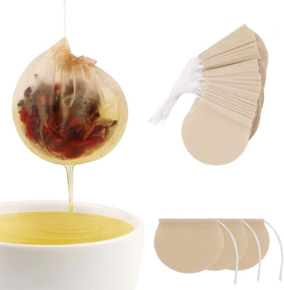 Jindizi 100 Pcs Tea Filter Bag, Natural Cotton Drawstring Seal Empty Tea Bags for Loose Leaf Herbs Teas(Round) image number 2
