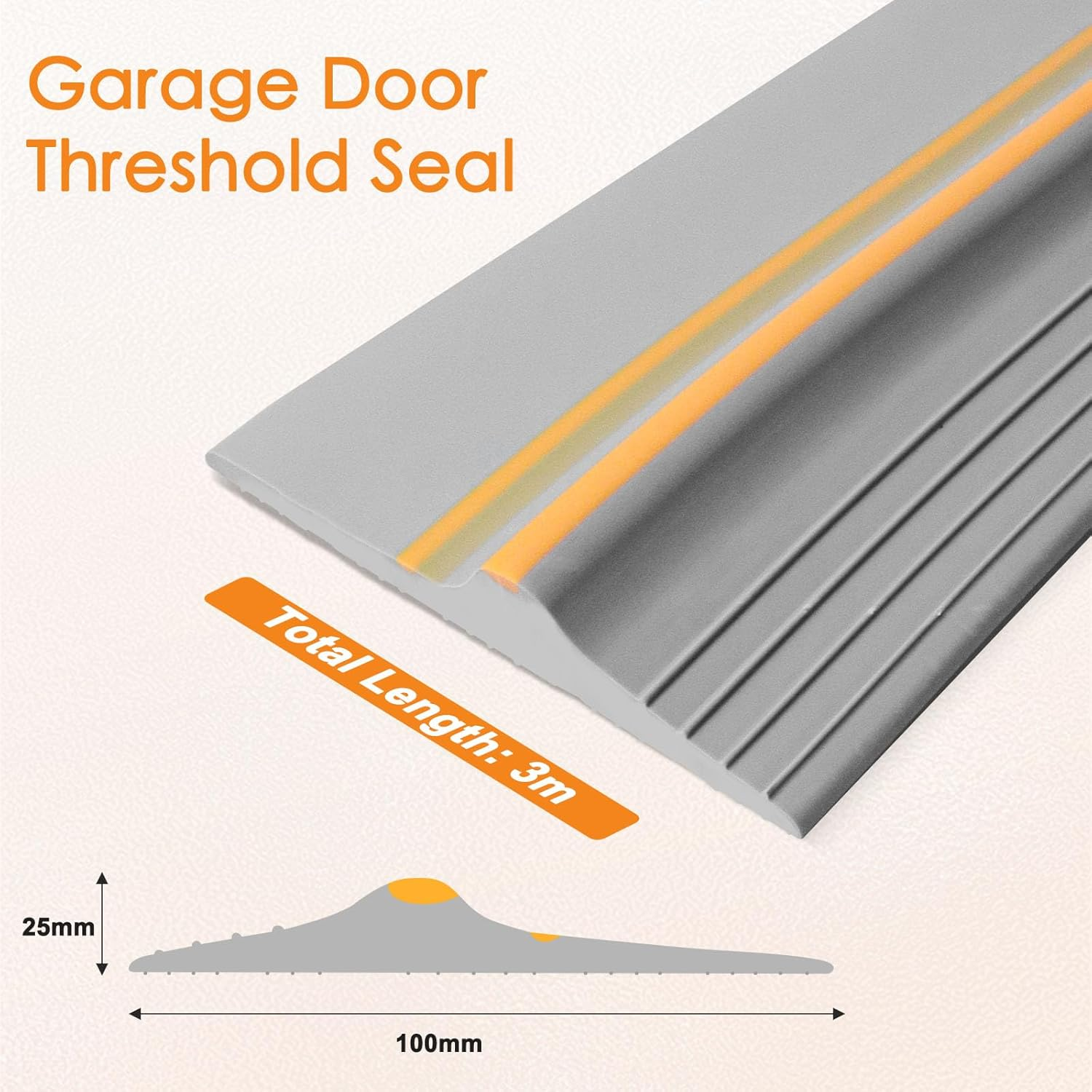 Garage Door Seal Bottom Door Seal Rubber Garage Door Threshold Seal Universal Sealing Threshold Garage Door Threshold (Grey, 3 M X 100 Mm X 25 Mm)