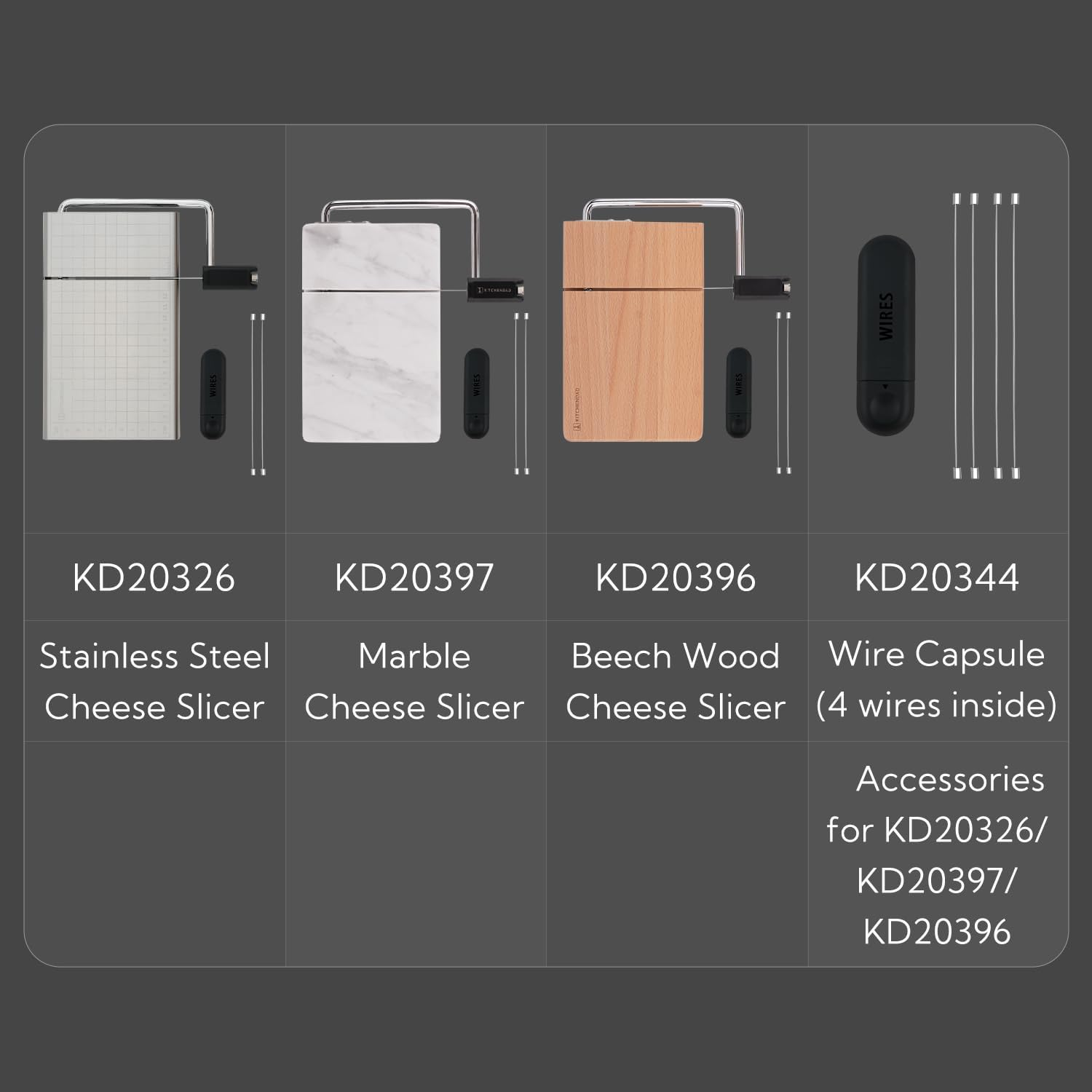 KITCHENDAO Replaceable Wire Cheese Slicer with Board and Measuring Grids,Tightness Adjustable Cheese Slicer, Stainless Steel Metal Cheese Cutter for Block Cheese, Dishwasher Safe, with 2 Extra Wires image number 3