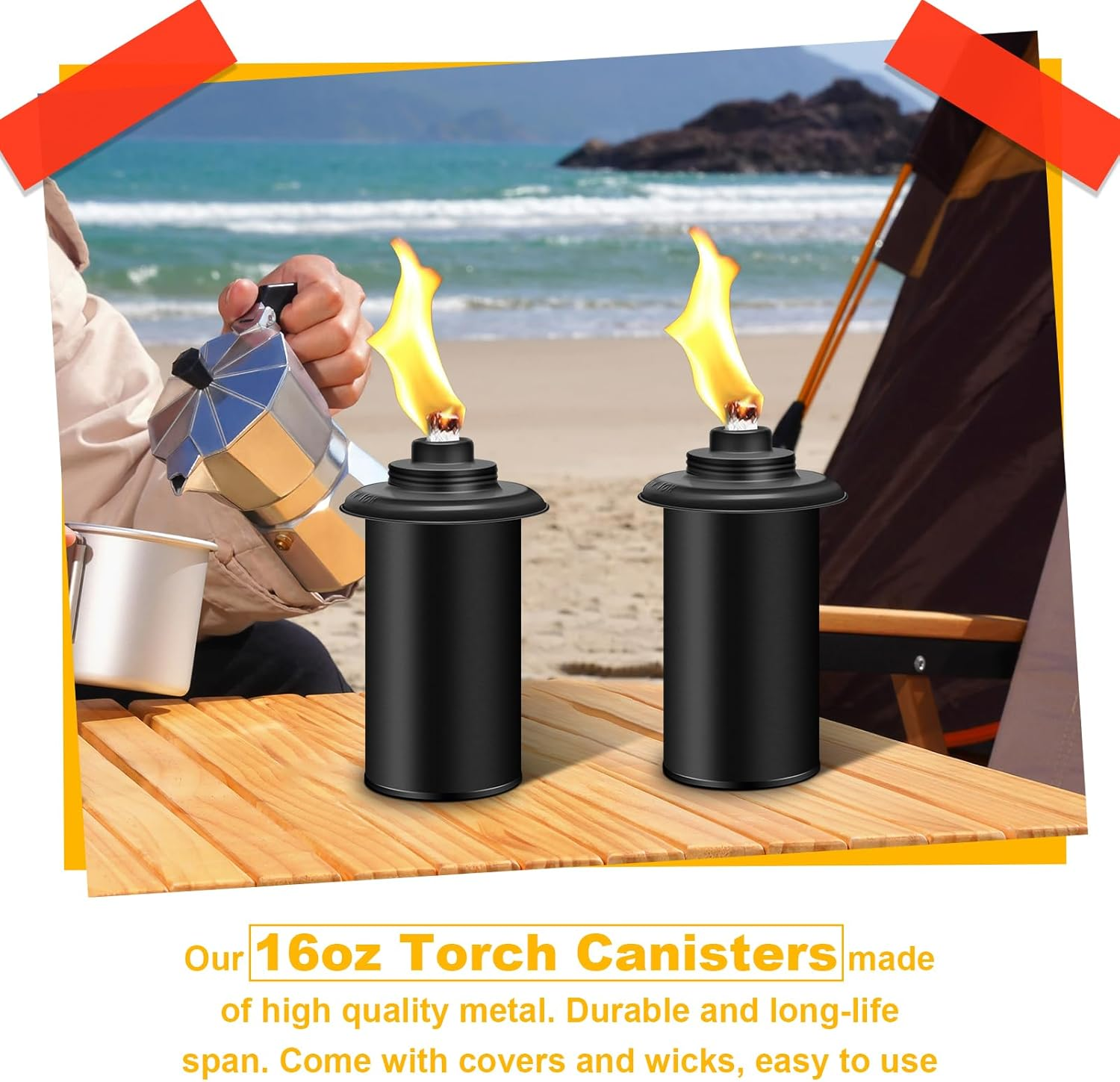 Fan-Torches 4 Pack Torch Canisters,16Oz Replacement Torch Refillable Canisters with Wicks,Caps, Outdoor Citronella Fuel Torch Canister for Luau Party, DIY Garden Decor. image number 3