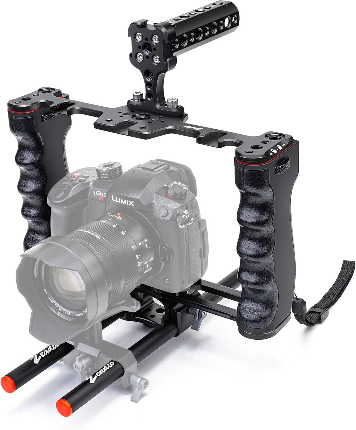 Zeadio Camera Video Rig Cage, Aluminum Filmmaking Movie Making Kit with Top Handle & Arca Type Base and Two 15Mm Rod Guide, Compatible with All DSLR Camera and Camcorder image number 6