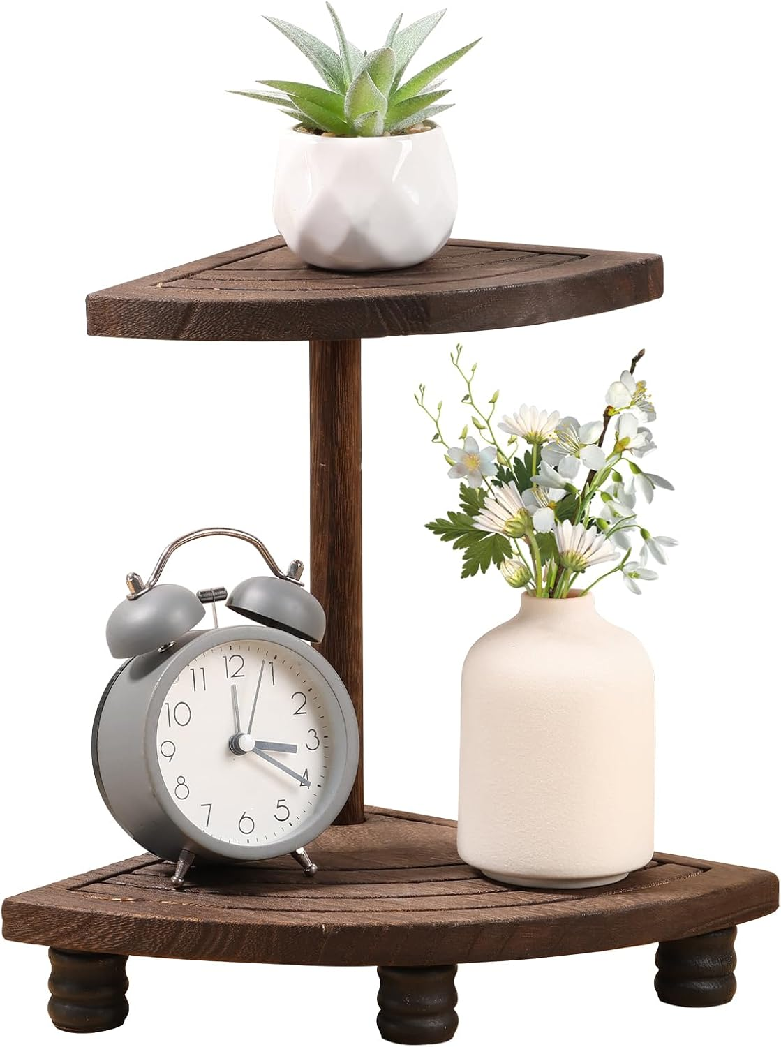 Fwqofvk 2 Tier Decorative Wood Riser, Rustic Corner Shelf, Countertop Bathroom Organizer, Farmhouse Riser, Corner Counter Shelf, Wood Tray for Kitchen Bathroom Dish Soap Tan image number 1