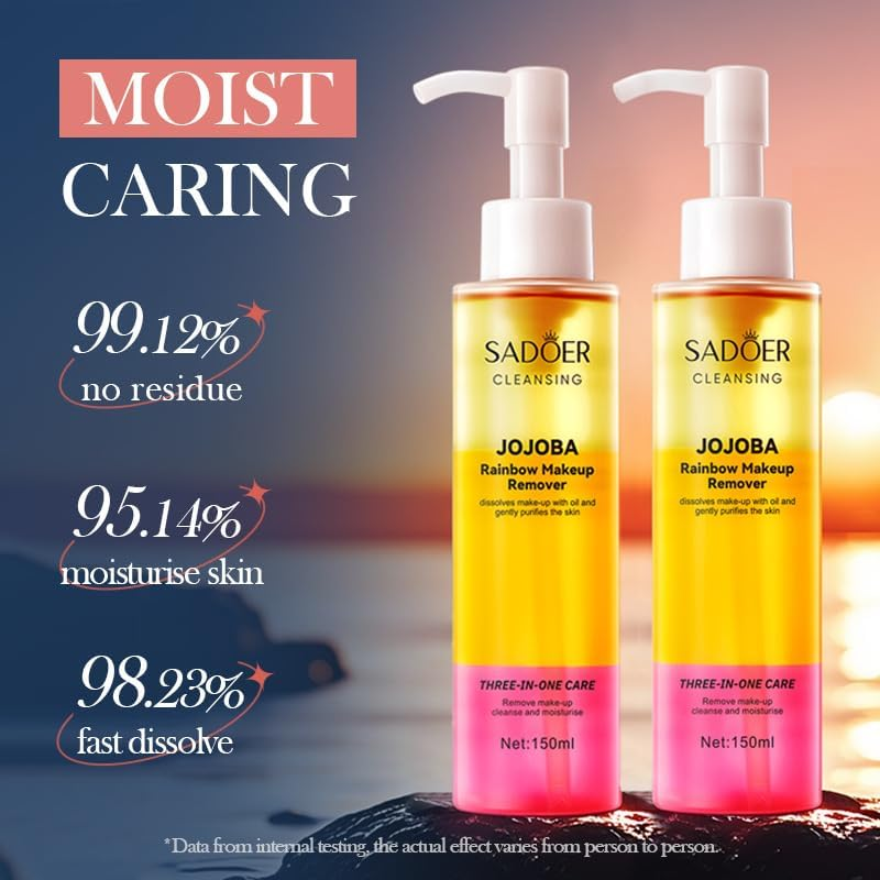 SADOER Rainbow Makeup Remover, Three-In-One Care Cleansing Oil, 150Ml, Fast Dissolving Formula with No Residue, Moisturizing