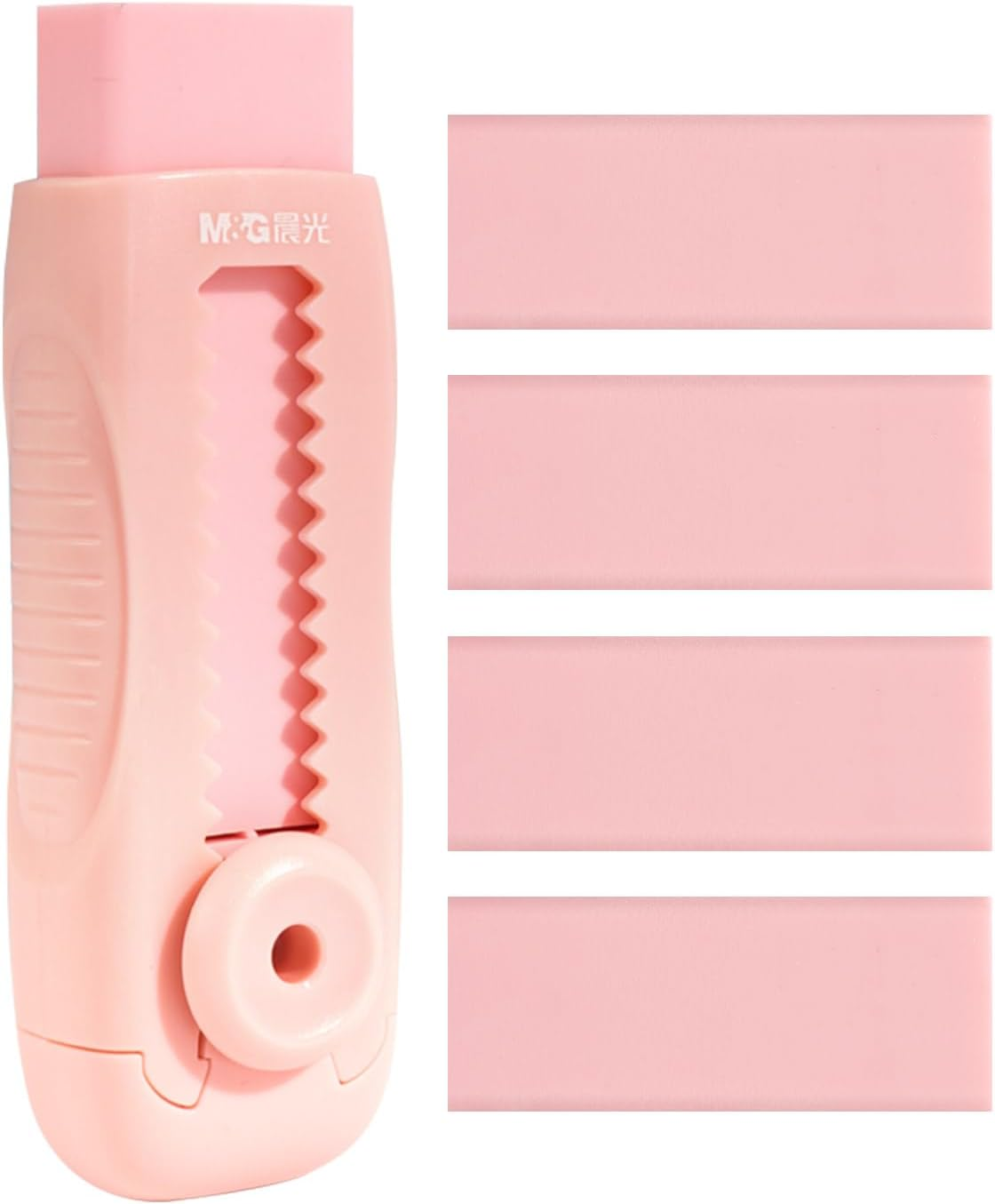 M&G 4+1 Pack Rubber Erasers Sliding Retractable Eraser, Soft Cute Erasers Push Pull Large Pencil Eraser with Plastic Sleeve 4 Refill Eraser for Students Kids, School Office Home Supplies (Green)