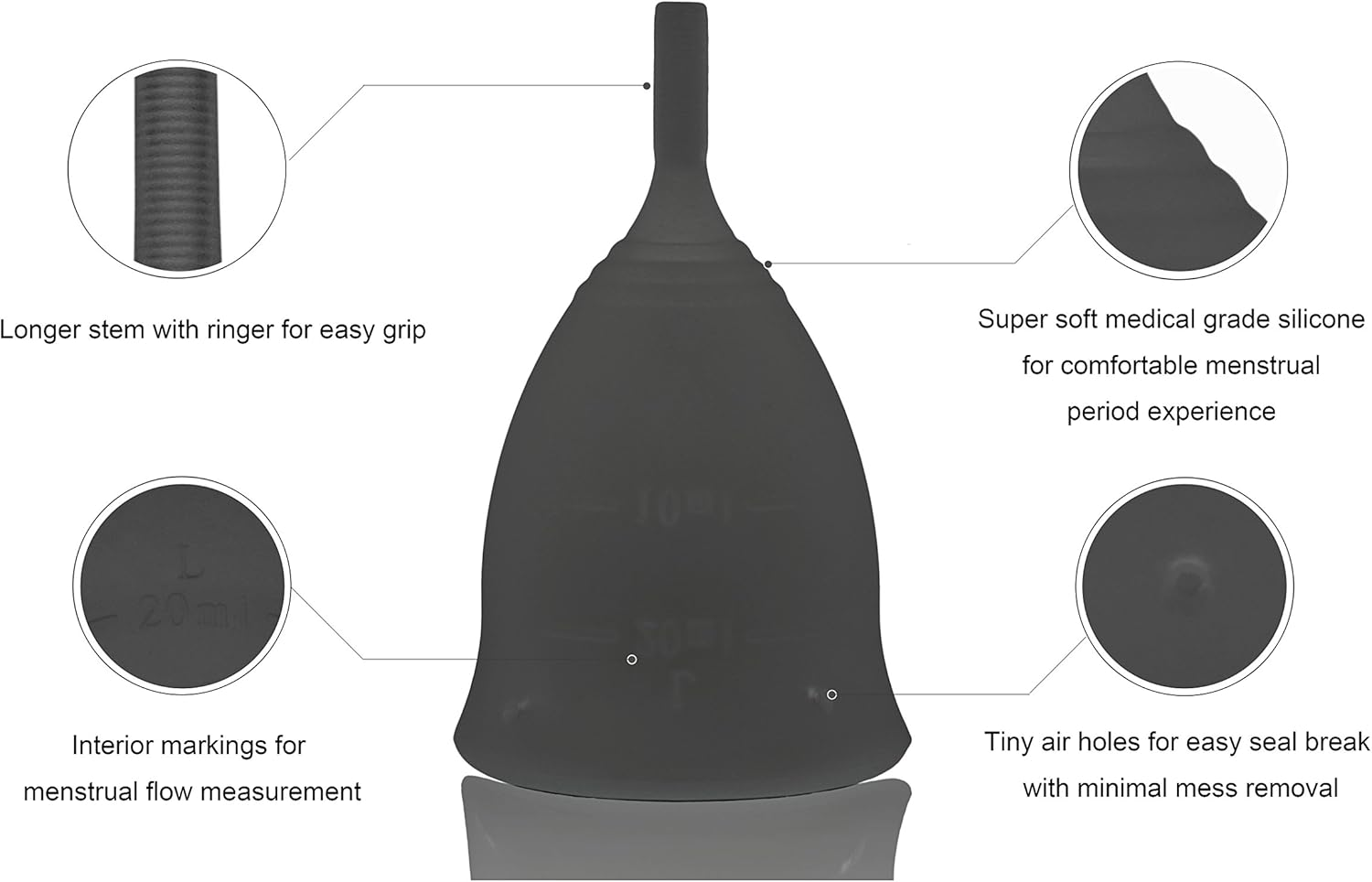 Airlut Menstrual Cup with Storage Carry Bag, FDA Approved, Tampon and Pad Disposable Alternative Feminine Complete Protection for Pre Childbirth Woman (Small, Black) image number 2