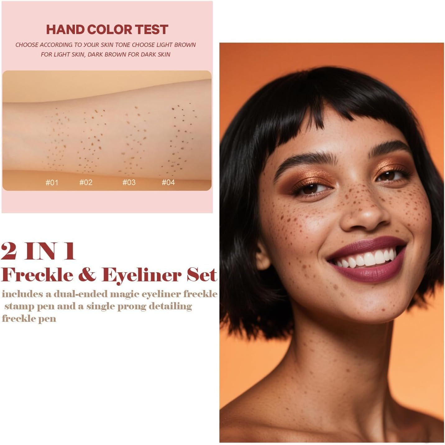 Wimode Eyeliner Freckle Pen,2 in 1 Liquid Freckle Stamp & Smudge-Proof Liquid Eyeliner,Long Lasting Dual Ended Fake Freckle Pen for Natural Lifelike Freckles Makeup(#1) image number 5