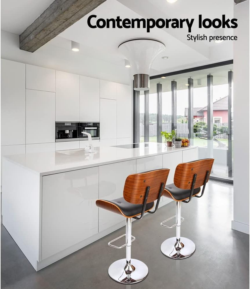 Artiss Bar Stools Stool Adjustable Kitchen Swivel Counter Barstools Dining Chair Chairs Gas Black Leather in 64-85Cm Seat Height Floor Set for Home Dining Room Cafe Outdoor Indoor image number 2