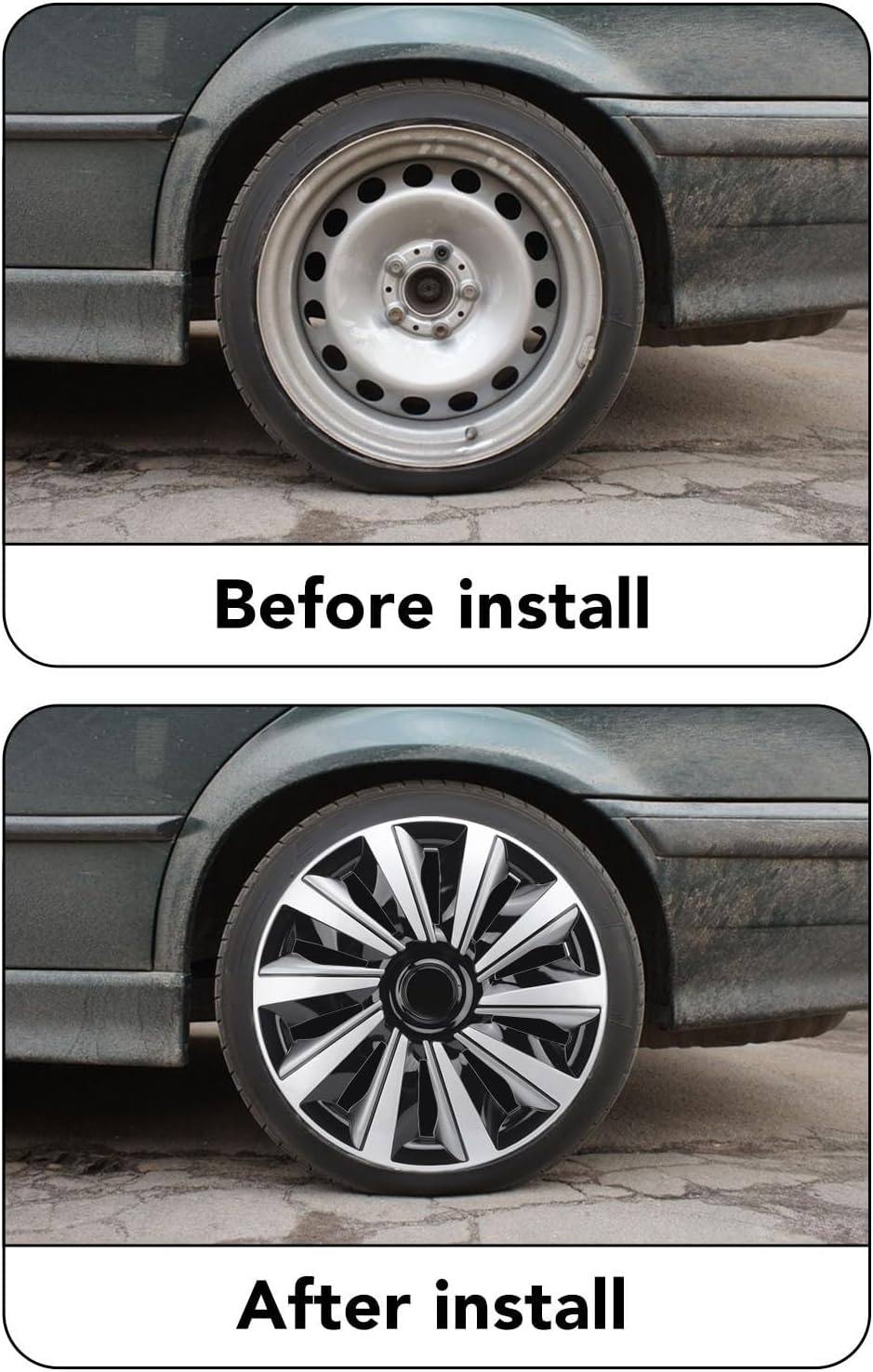 Hubcaps, Set of 4, 15In Hubcap Wheel Cover Wheel Rim Cover Replacement for Seat for Clio for 208 for 500 for V40, Snap On, Scratch Proof, Easy to Install, Automotive Hub Cap image number 6