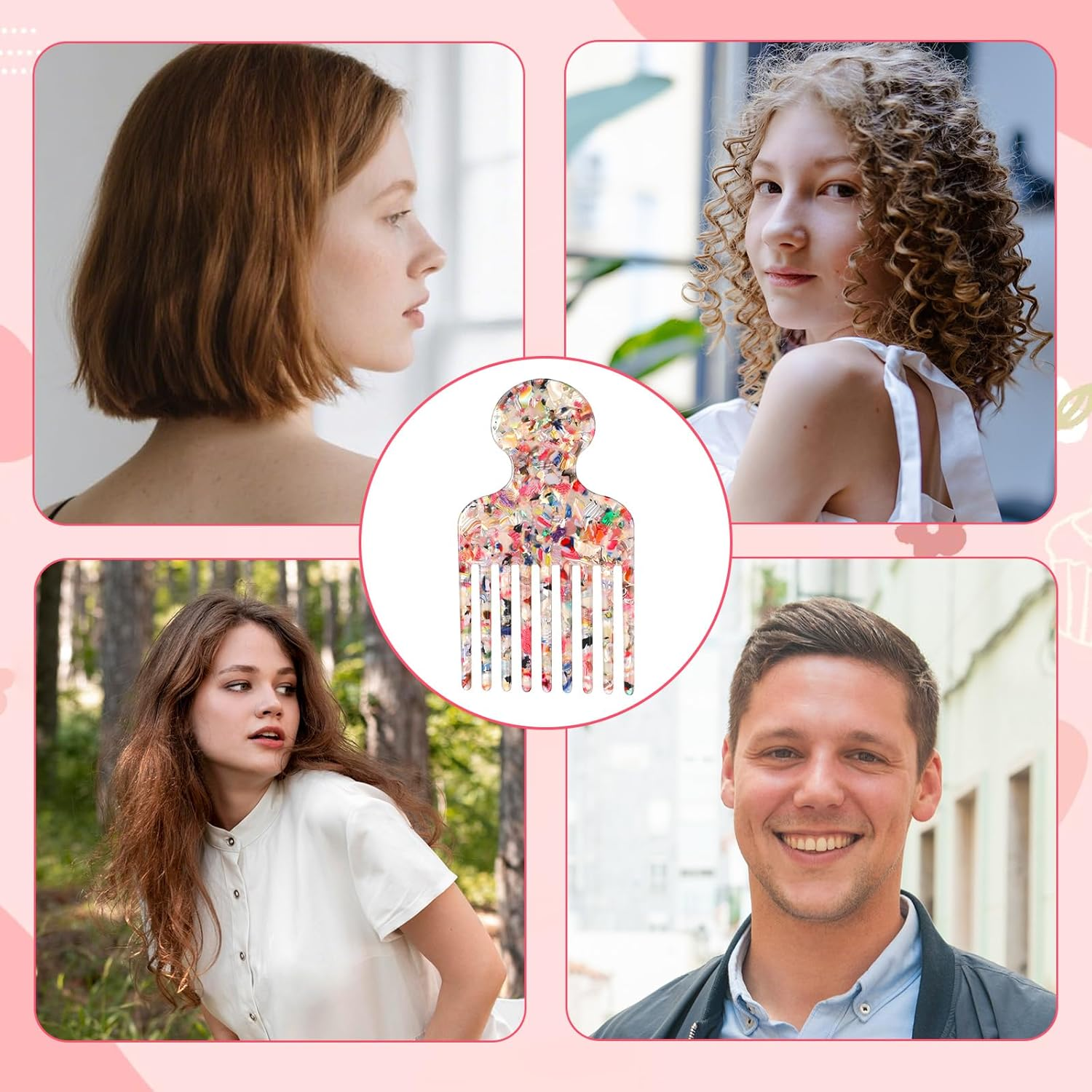 Afro Hair Pick Comb for Women Men 4.8'' Detangling Lifting Combs Wide Tooth Comb for Curls Acetate Combs Hair Styling Tool(Colorful) image number 6