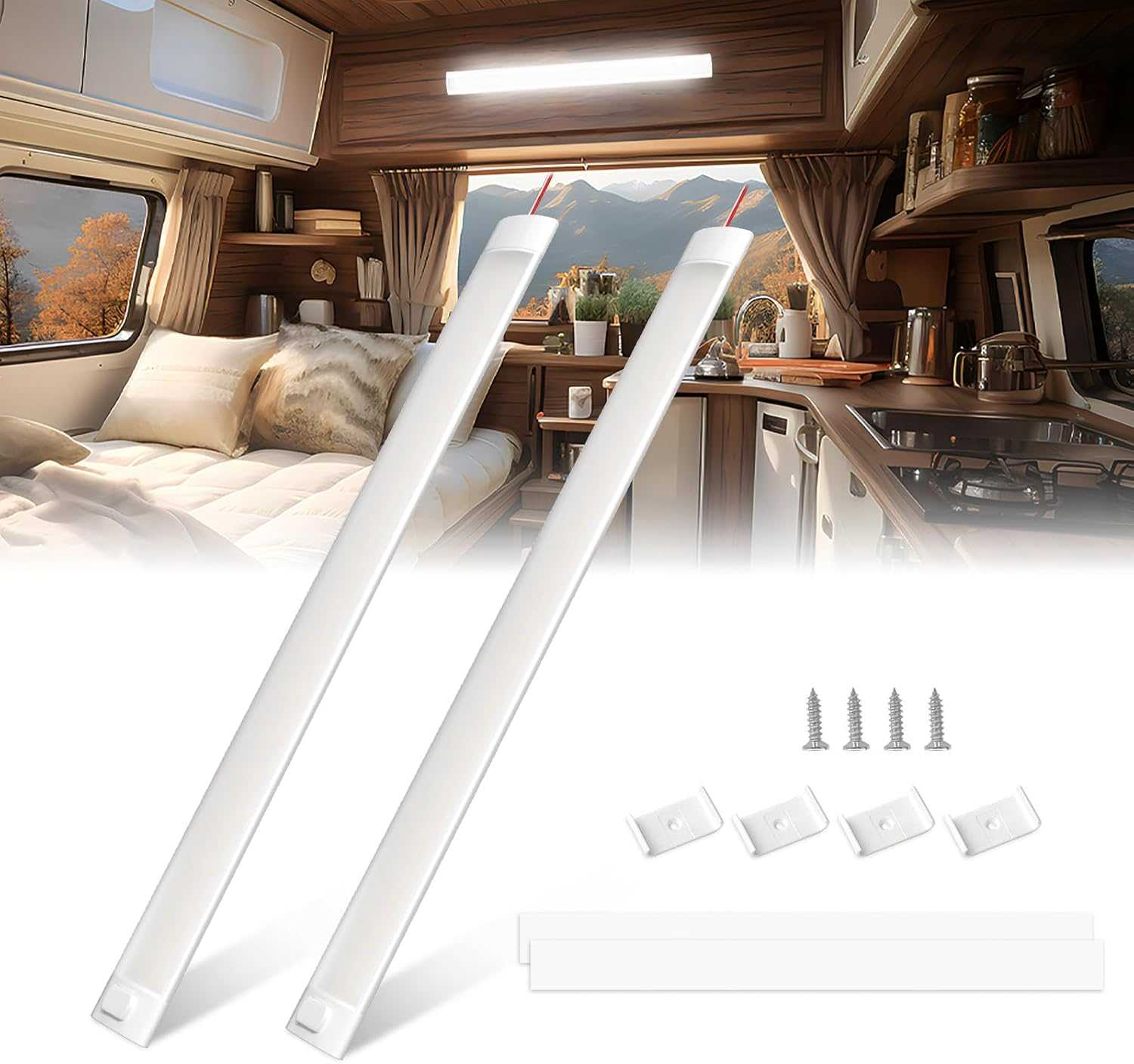 Lamptobe 12V Interior LED Light Bar 16W 168 Leds Universal DC RV 12V LED Strip Light with On/Off Switch Super Bright 6000K Van Lights Interior LED 12V for Camper Motorhome Boat- 2Pack image number 5