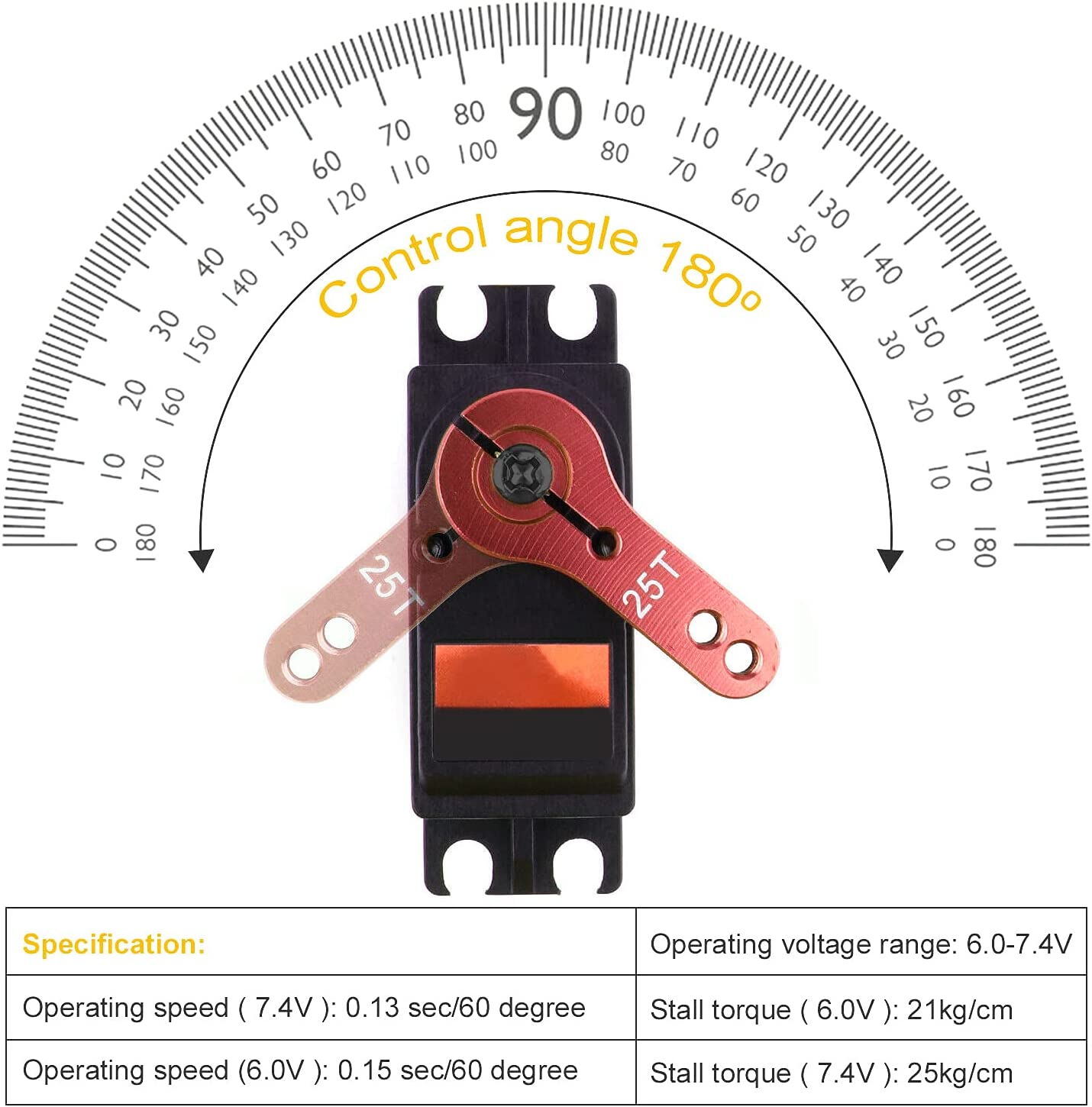 Emsea DS3225 25KG Full Metal Digital Servo 25T Arm Accessories Set for RC Car Robot Waterproof High Torque 180 Rotation