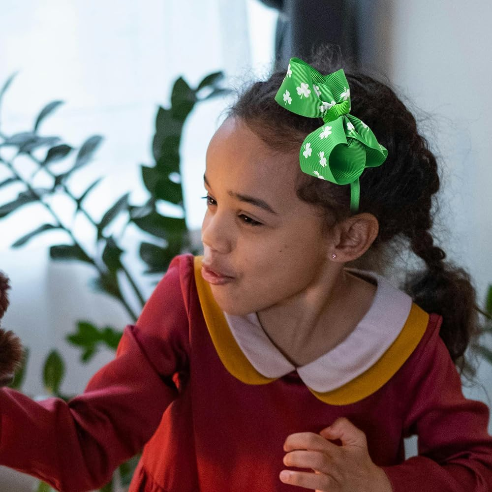 St Patrick'S Day Shamrock Headband for Girls Green Clover Hair Bow Accessories Bow-Knot Headbands Hairband Headpiece for St. Patrick'S Day Party Festival Bows for Hair