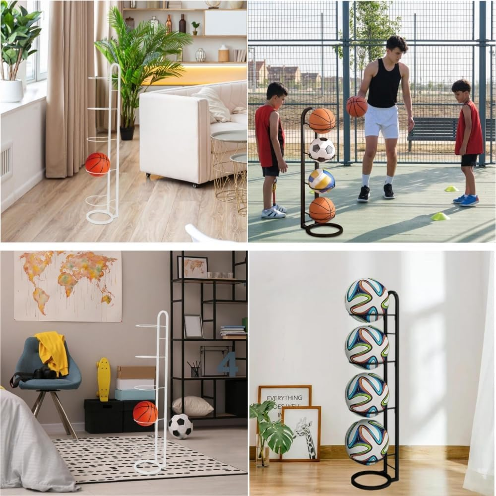 Goxfaca Vertical Basketball Ball Storage Rack, 5 Tier Freestanding Football Stand Ball Holder Sports Equipment Storage for Garage, Basketball Organizer Rack with Basket, Sports Gear Storage image number 5