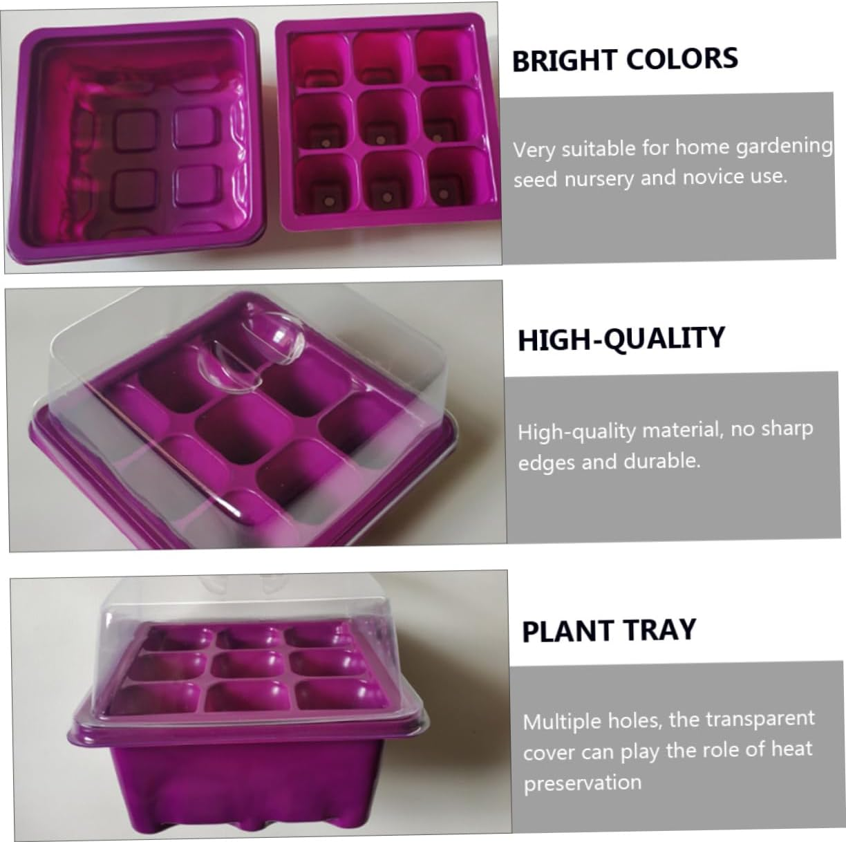 Parliky 9-Hole Plant Germination Tray Humidity Dome 2Pcs Purple Seed for Indoor Gardening and Propagation
