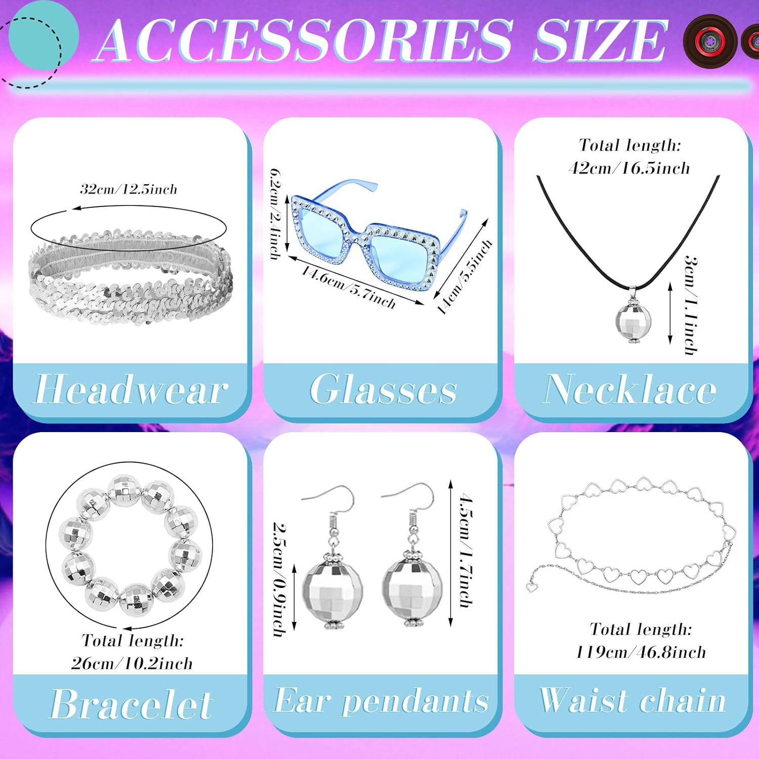 Hippie Costume Women 70S 80S Costume Women 8 PCS Hippie Costume Set 70S Disco Costume Women Fancy Dress Cosplay Carnival Party image number 2