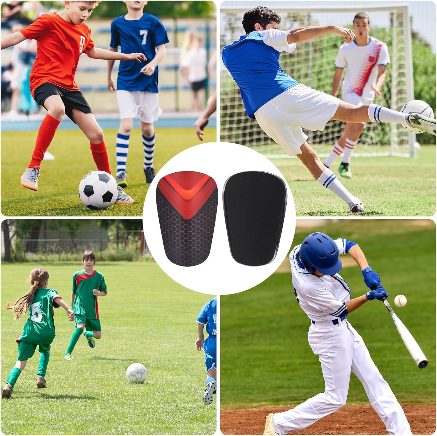 2Pcs Mini Soccer Shin Guards, 3.15X1.97In Extra Small Shin Pads Protective Gear for Women Men Boys Girls Soccer Players (Red, Black) image number 5