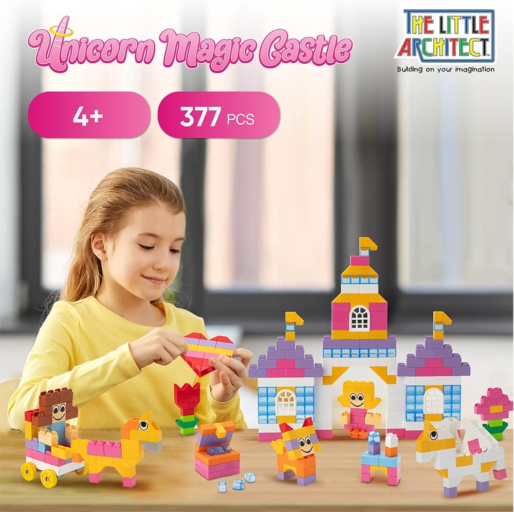 Unicorn Magic Castle Building Blocks Kit for Kids, Australian Made* Children Ages 4 to 12 &ndash; Construction Building Block Set &ndash; Unicorn Gift Girls, Cat, Friends, Flowers, Chariot image number 2