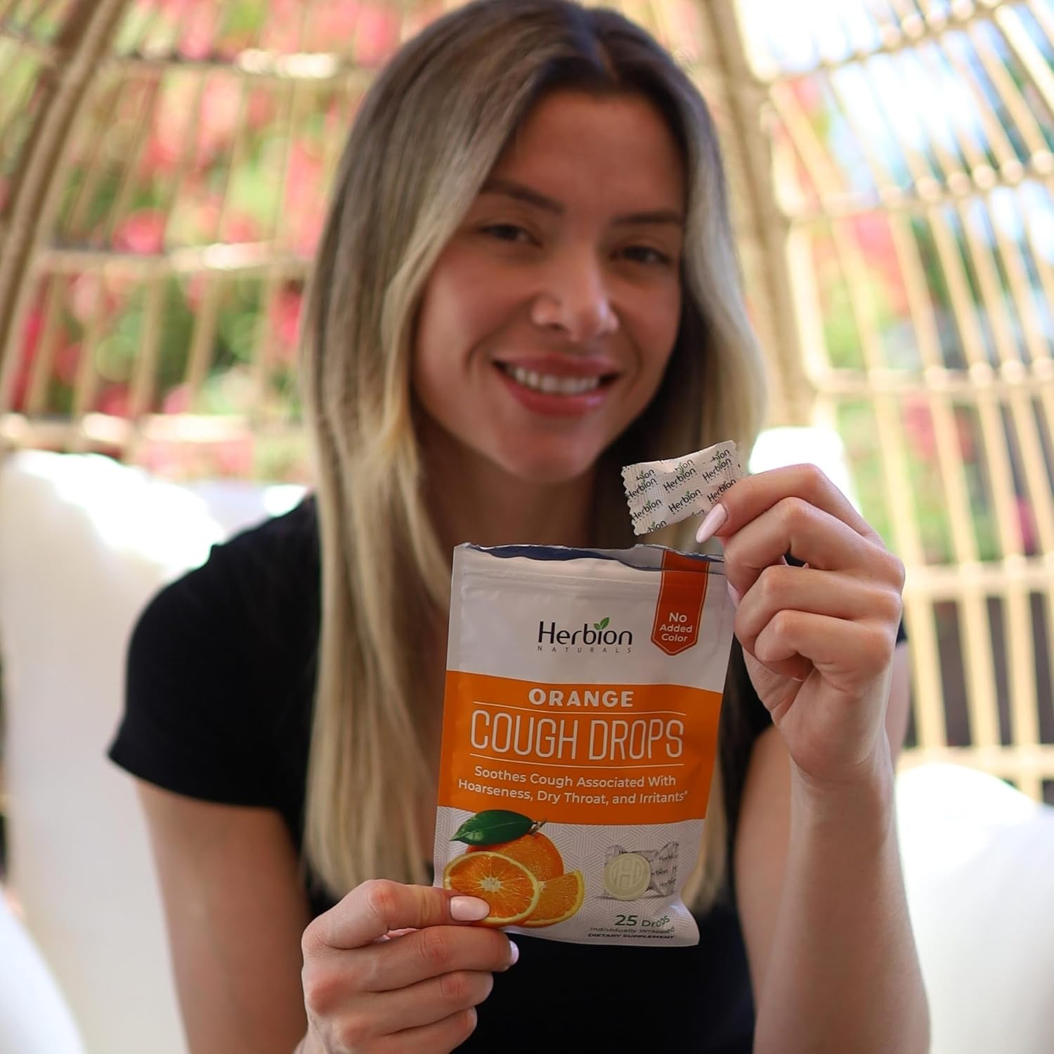 Herbion Naturals Cough Drops with Natural Orange Flavor, Dietary Supplement, Soothes Cough, for Adults and Children over 6 Years, 18 Drops, No Artificial Flavor, No Added Color. image number 5