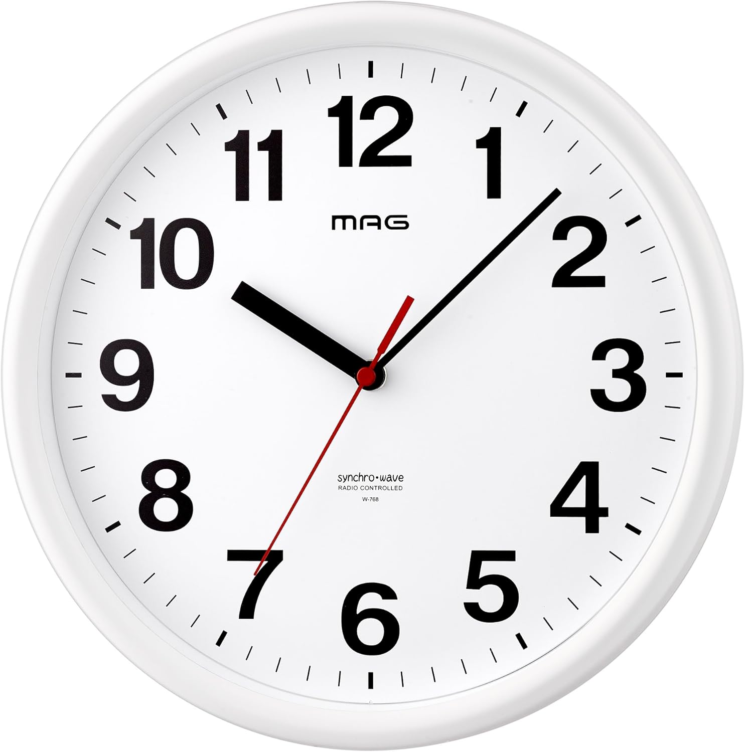 MAG W-768WH-Z Wall Clock, Radio Clock, Analog, Park, Step Second Hand, Night Second Hand Stop Function, White