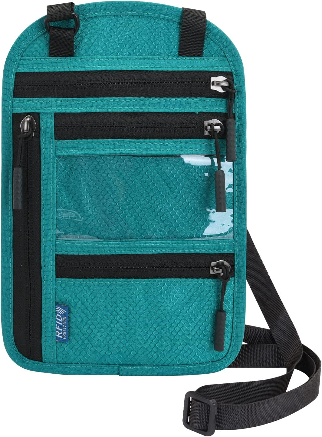 Surblue RFID Blocking Neck Wallet Travel Passport Holder Neck Pouch Vaccination Card Holder for Women and Men, Blue