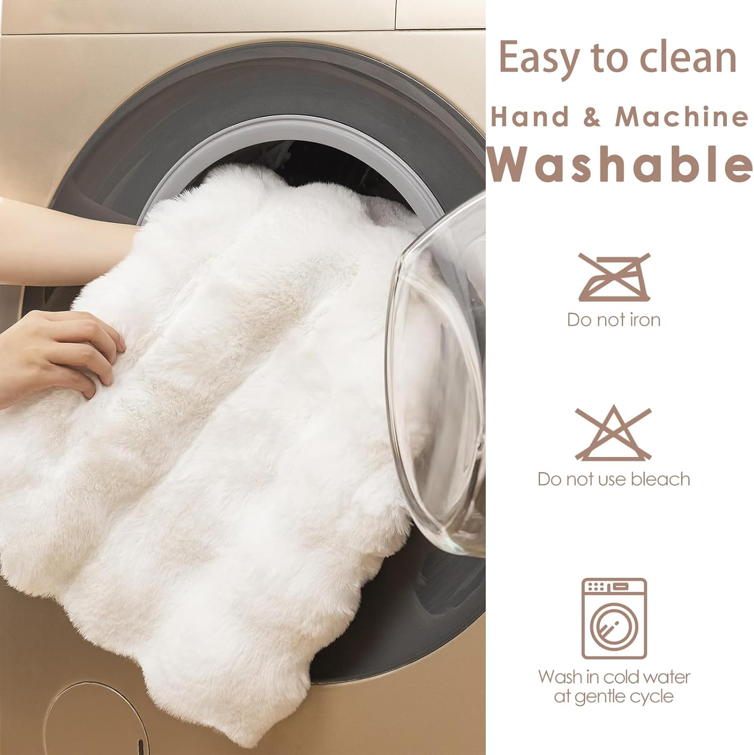 Round Fluffy Rug for Living Room, Luxury Soft Shaggy Faux Fur Area Rugs for Bedroom, Modern Indoor Washable Furry Plush Carpet Anti-Skid Floor Mats for Home Decor (Beige, 120Cm) - White image number 2