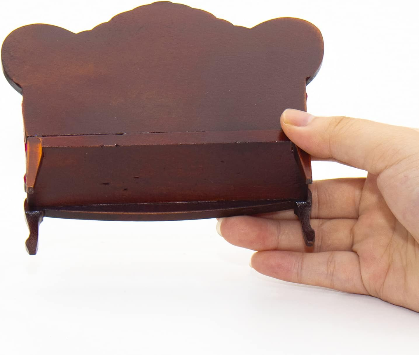 Hiawbon 1:12 Miniature Mini House Furniture Vintage Red Wooden Carved Sofa for Miniature House Accessories Furniture Decoration Birthday