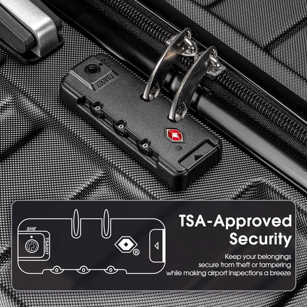 ZUNI 3 Piece Luggage Sets PC+ABS Durable Suitcase with Double Spinner Wheels T-SA Lock, Carry on Luggage for Travel, Business, 20/24/28 Inch, Black