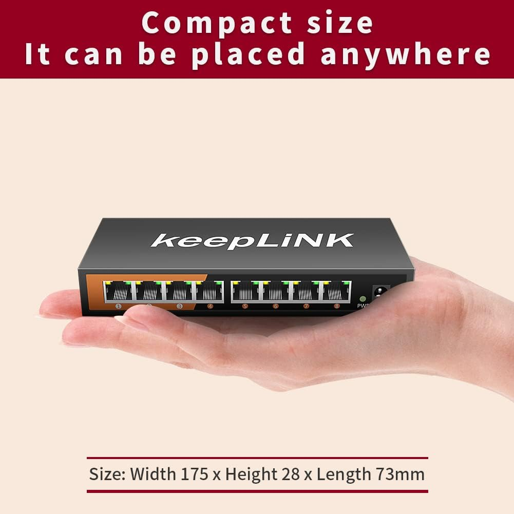 8 Port Gigabit Ethernet Network Switch Unmanaged, Ethernet Splitter, Desktop, Sturdy Metal Fanless Housing Plug & Play with 2 Pcs 1 M CAT6 Network Cables image number 4