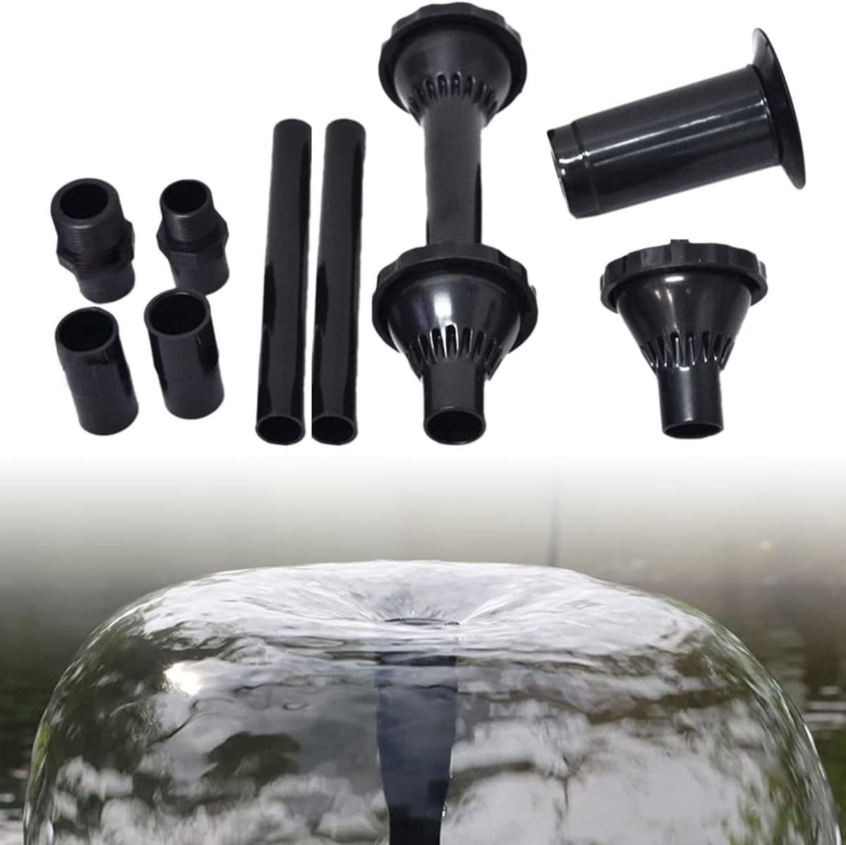 Guador 9Pcs Small Fountain Nozzle Kit,Water Fountain Nozzle Heads Fountain Head Set Fountain Pump Nozzle Set 3 Kinds of Nozzle Selection Water Fountain Spray Head Set Adjustable Pond Pump Nozzle Kit image number 5