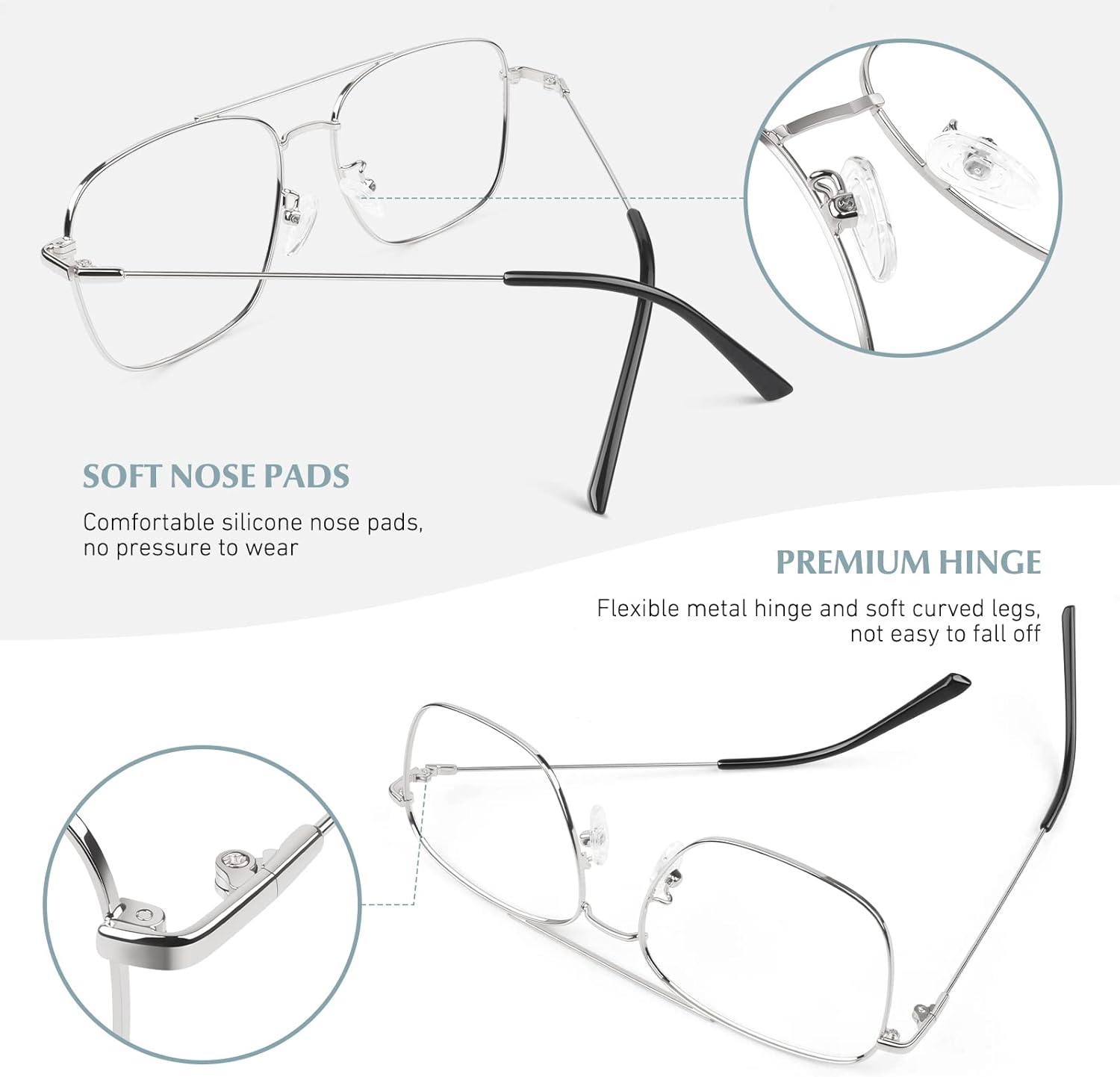 LINVO Fake Glasses Non  Clear Lens Metal Frame Fashion Eyewear for Women Men image number 2
