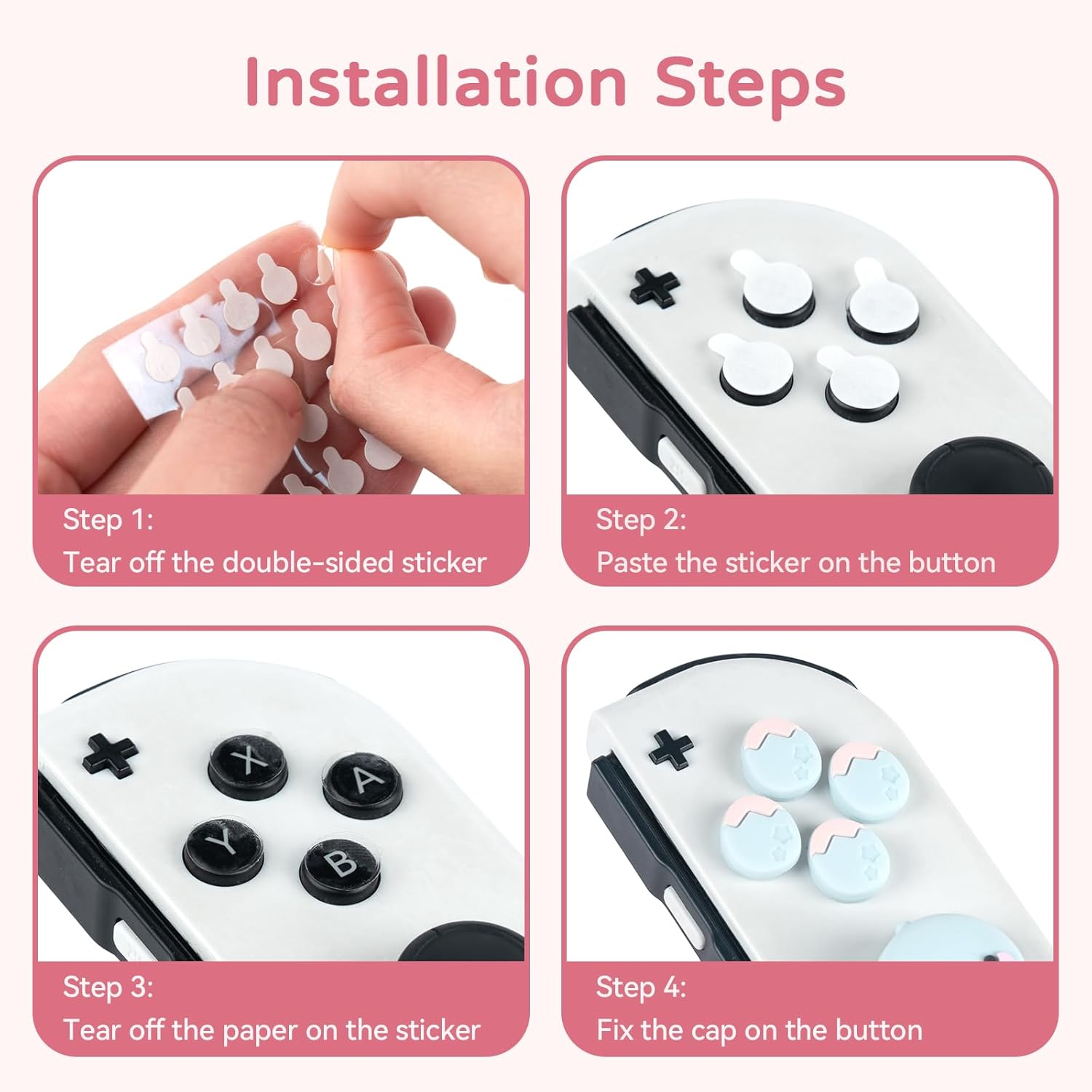 BUBBLELOGUS Soft Silicone ABXY Key Buttons Sticker Joystick Cover, Cute Cross D-Pad Button Caps Thumb Grips Set for Nintendo Switch/Oled Controller - Ocean Friends image number 5