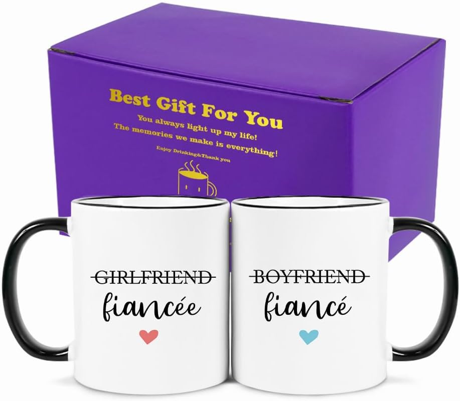 Boyfriend and Girlfriend Coffee Mug Gift Set,Fiance and Fiancee Couple Mug,Engagement Gifts for Couples Newly Engaged Him Her His Hers Mr Mrs Bride Groom Bridal Shower, Fianc&eacute; Gifts for Women 11 OZ image number 4