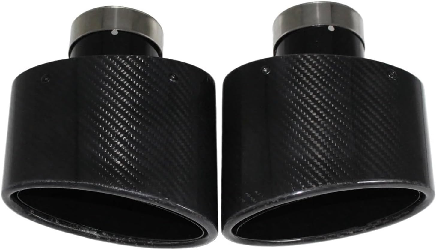 Gloss Carbon Fiber Car Muffler Tip Exhaust Tip Nozzle Decoration Universal Stainless Black Oval 150Mm Tilting Left Right(Right 73) image number 5