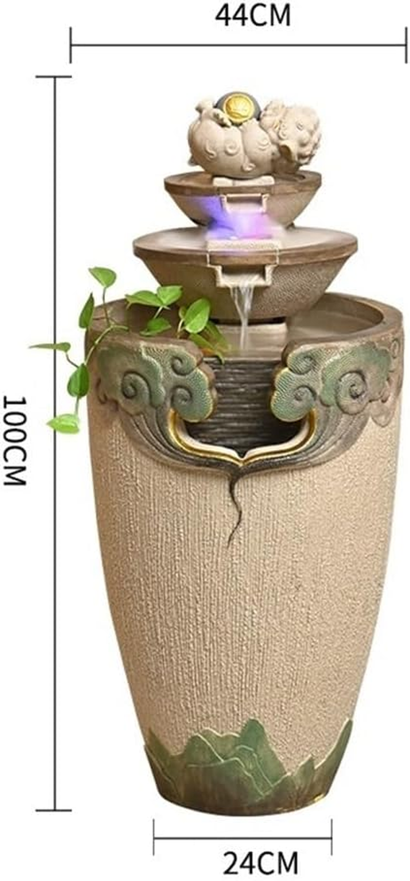 Outdoor Fountain Balcony Circulating Water Floor Standing Fountain Living Room Foyer Office Wealth Acquisition Decoration Housewarming Gift(Green) image number 2
