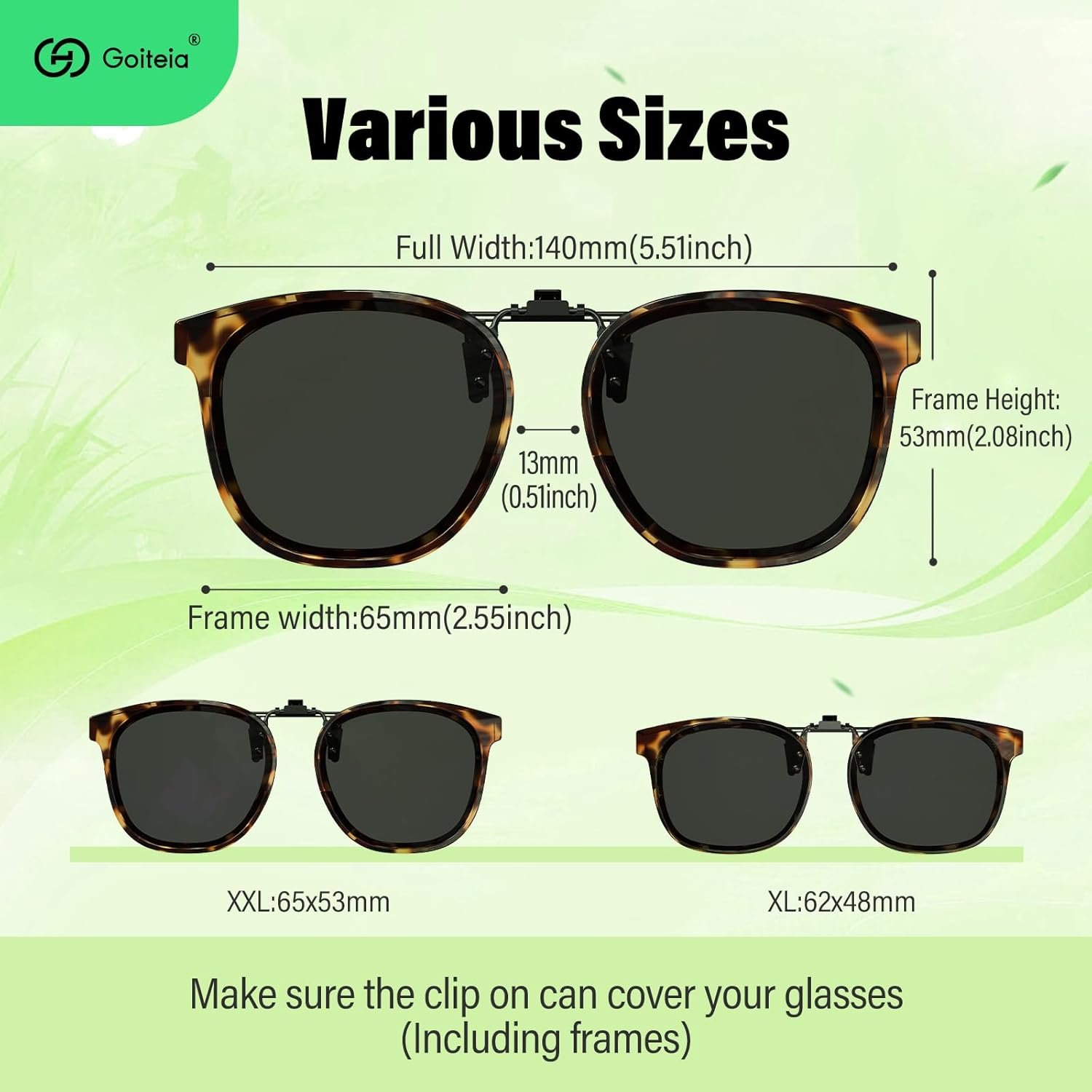 Goiteia Oversized Polarized Clip on Sunglasses over  Glasses for Women Men, Fashion Framed to Conceal Glasses image number 4