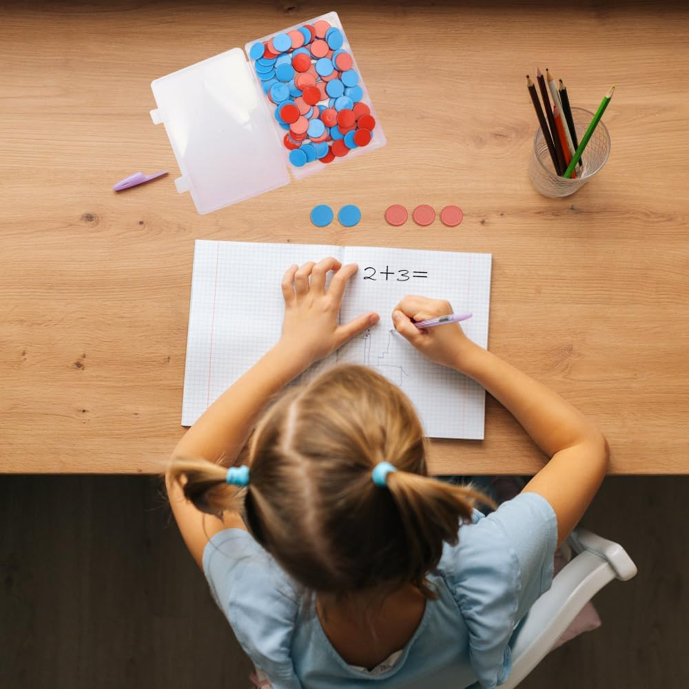 Pack of 100 Reversible Plates Red Blue Plastic for Maths Calculation Aid, Calculation Plates, Counting Chips for Children'S Hands, Mathematics Reversible Plates for Primary School, Learning Aid image number 5