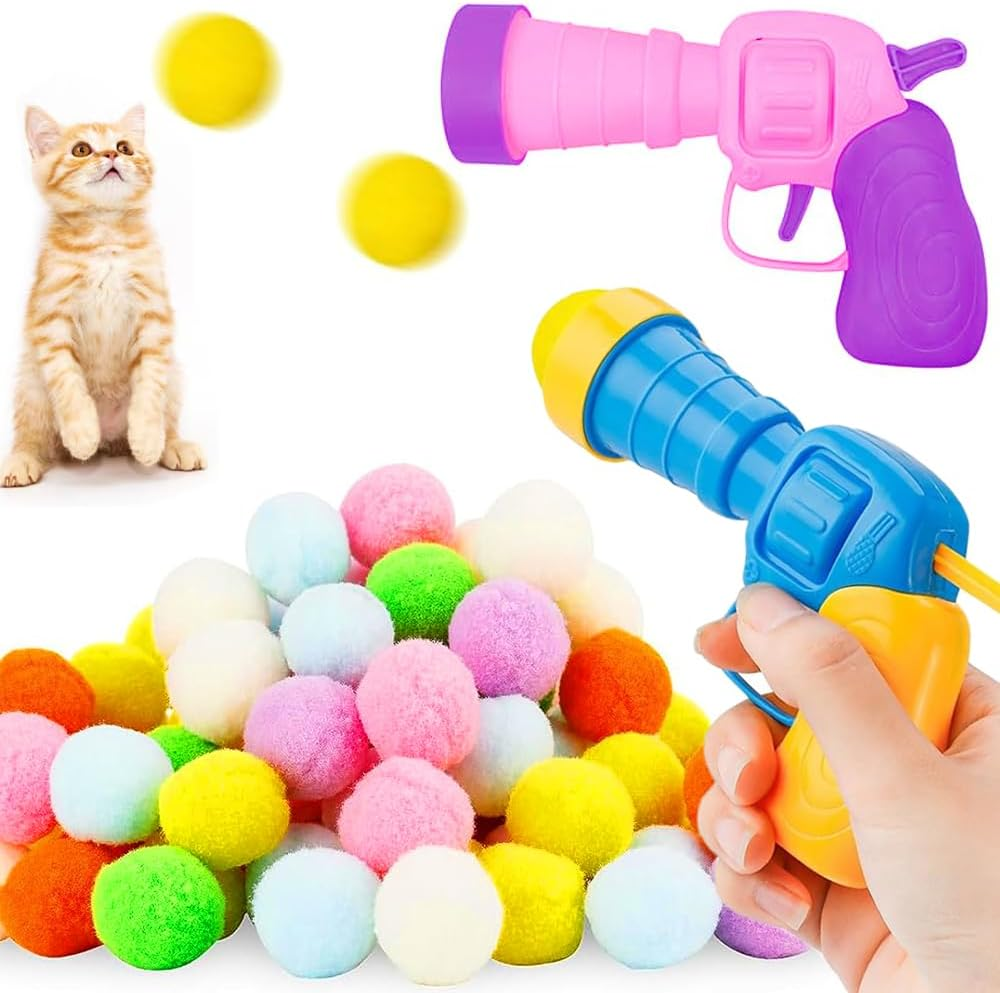Cat Toy Gun Launcher 2Pcs with 100 Balls for Interactive Play, Cat Toys Plush Ball Interactive for Indoor Cats image number 5