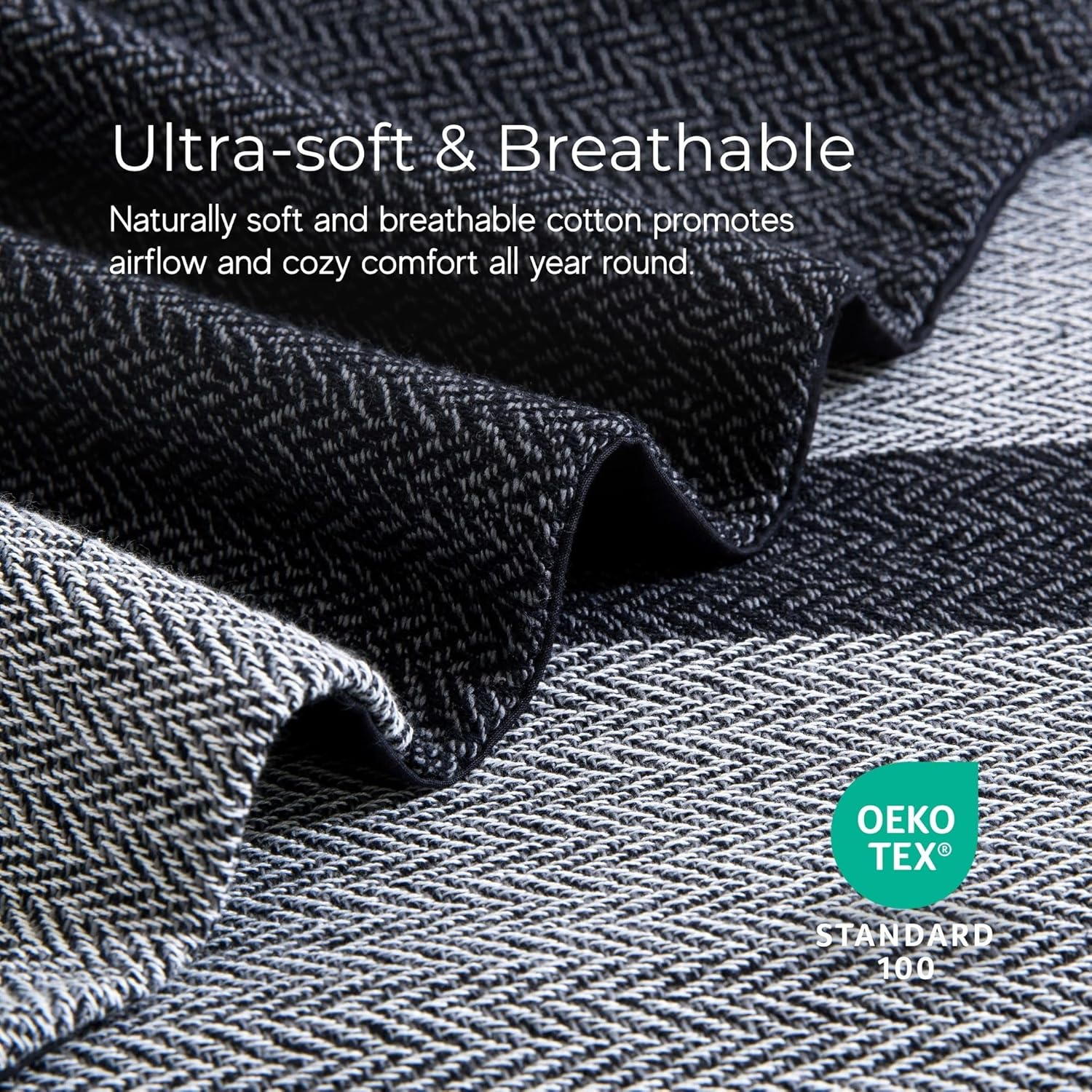 Dreamaker Herringbone 100% Cotton Quilt Cover Set Super King Bed - Luxurious Unique Texture Twill Weave Pattern & Breathable Soft Cotton Easy Care Machine Wash Doona Duvet Cover Set - Charcoal - Grey image number 4