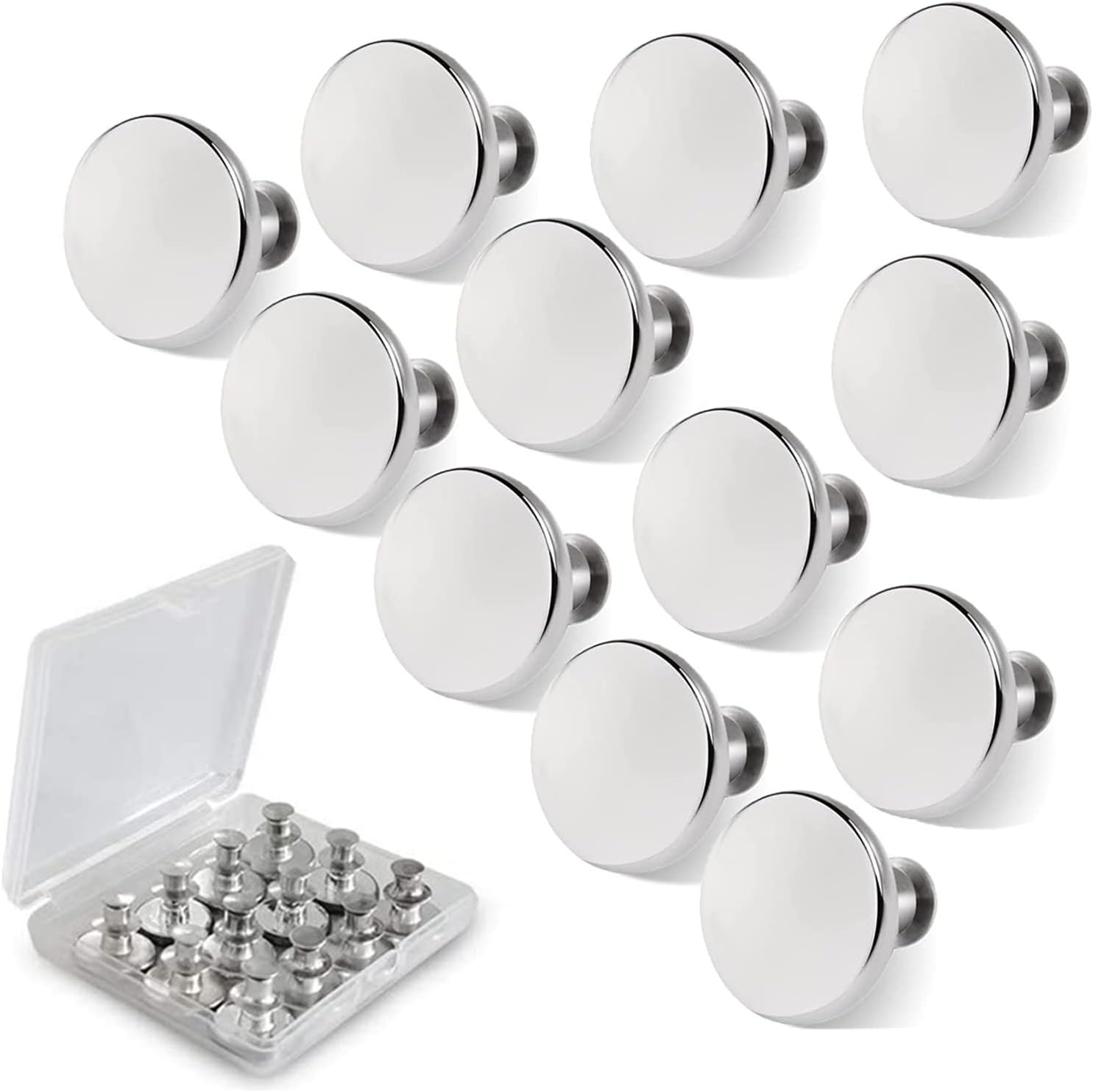 12 Sets Instant Replacement Snap Buttons for Jeans &ndash; No Sew & No Tools Metal Adjustable Pants Button Tightener, Reusable Jean Buttons for Loose Denim Repair (Glossy Silver-12Pcs)