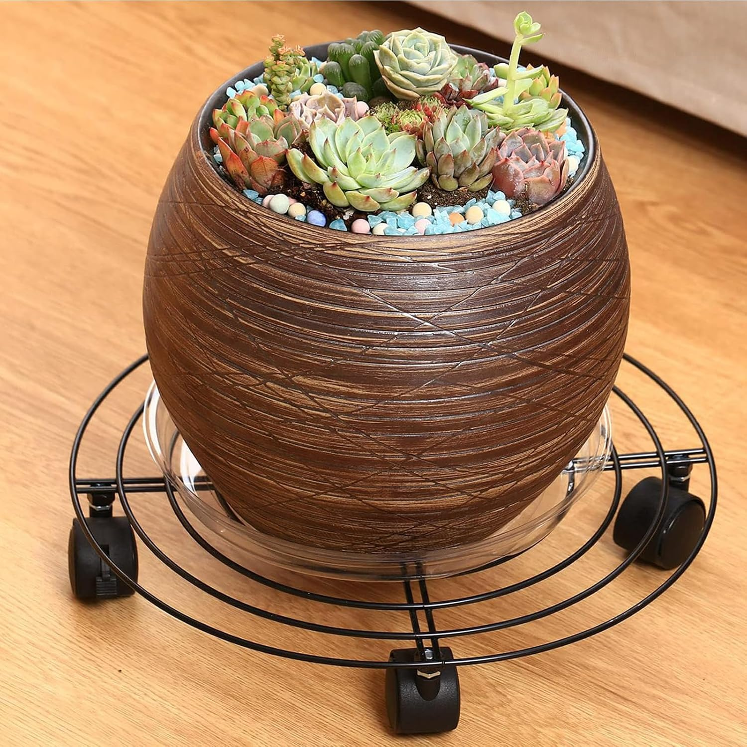 Iron Wire Rolling Plant Stand with Locking Wheels &ndash; Heavy-Duty Metal Flower Pot Dolly, Rustproof and Ideal for Indoor & Outdoor Use, 4 Pack image number 3