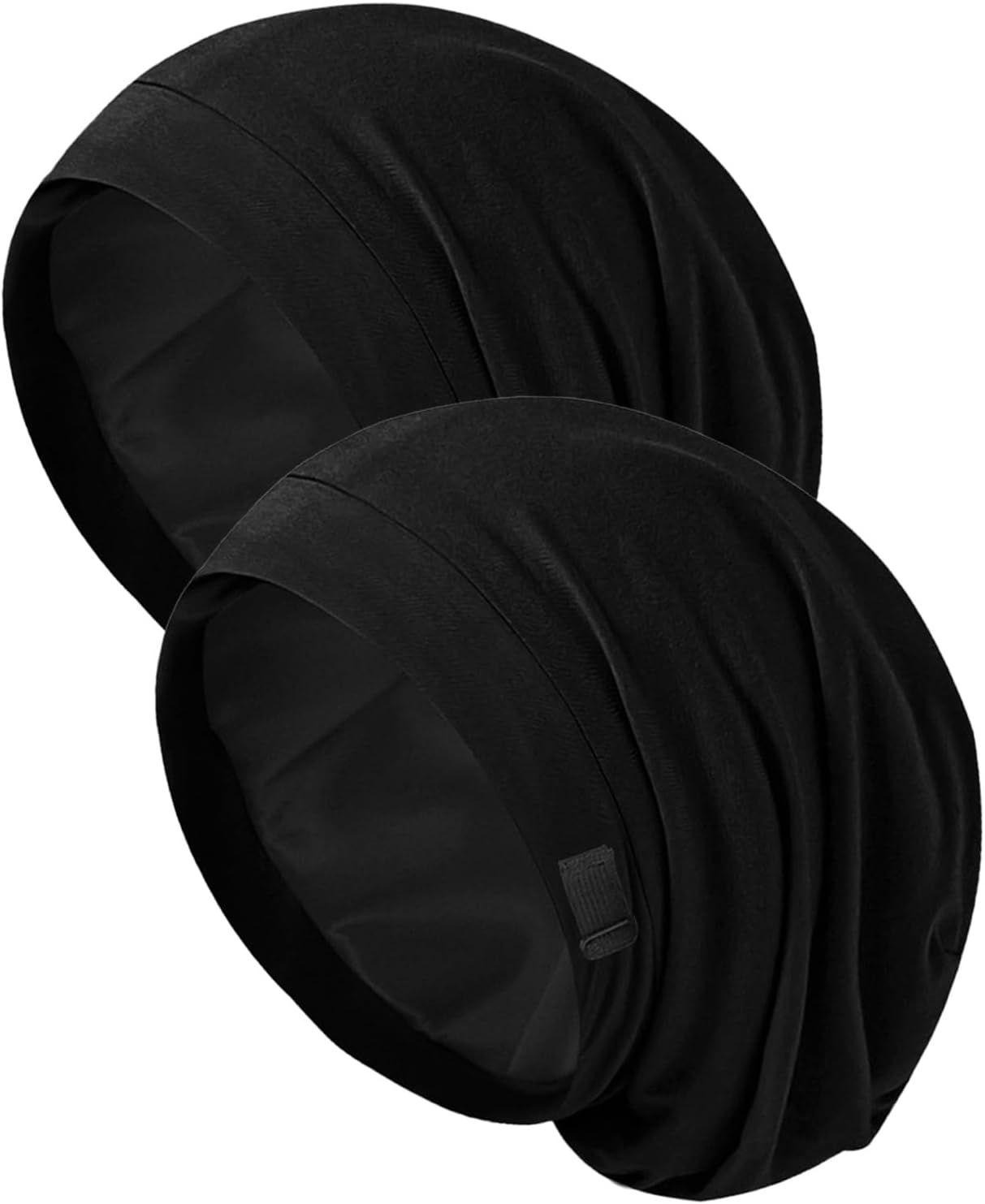 Silk Bonnet for Sleeping Women, Adjustable Silky Satin Lined Sleep Cap, Silk Hair Wrap for Sleep Night Cap, Black&Black, One Size
